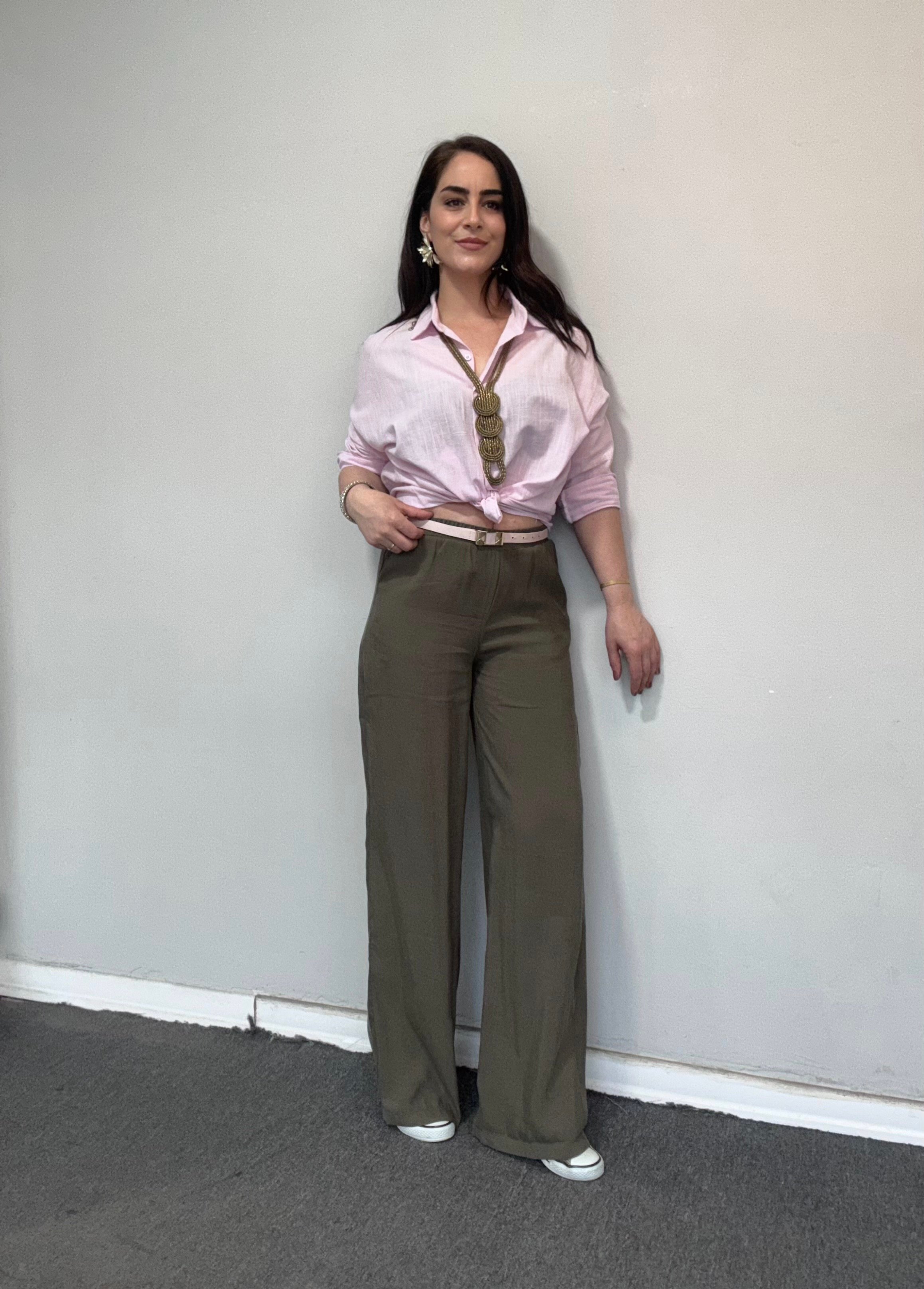 HAKİ BELİ LASTİKLİ VE BAĞCIKLI TENCEL PANTOLON