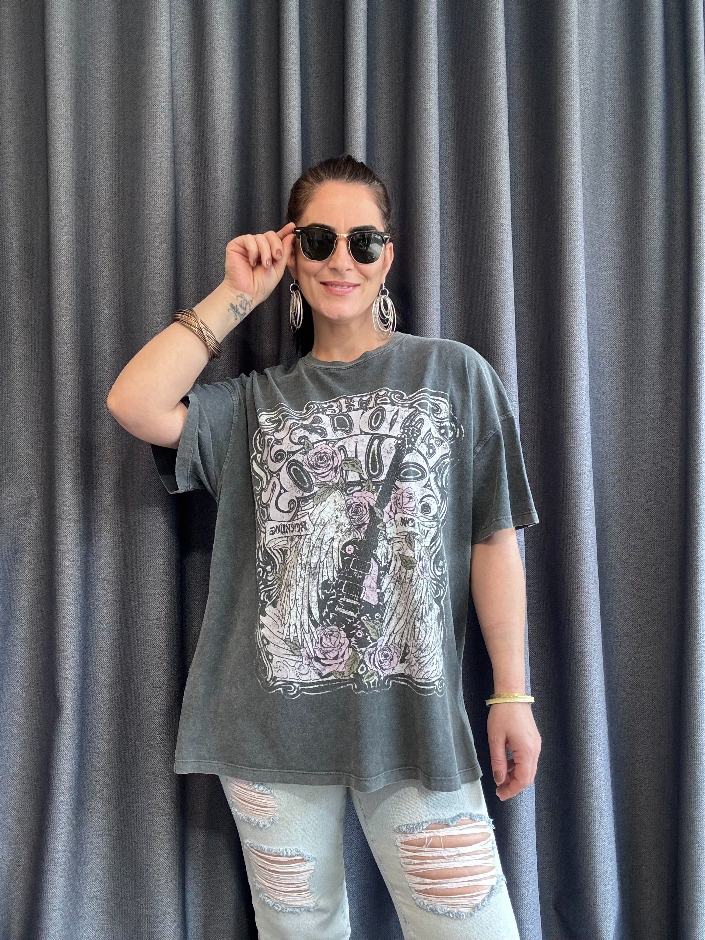 YIKAMALI BASKILI OVERSİZE  BERSHKA TSHİRT