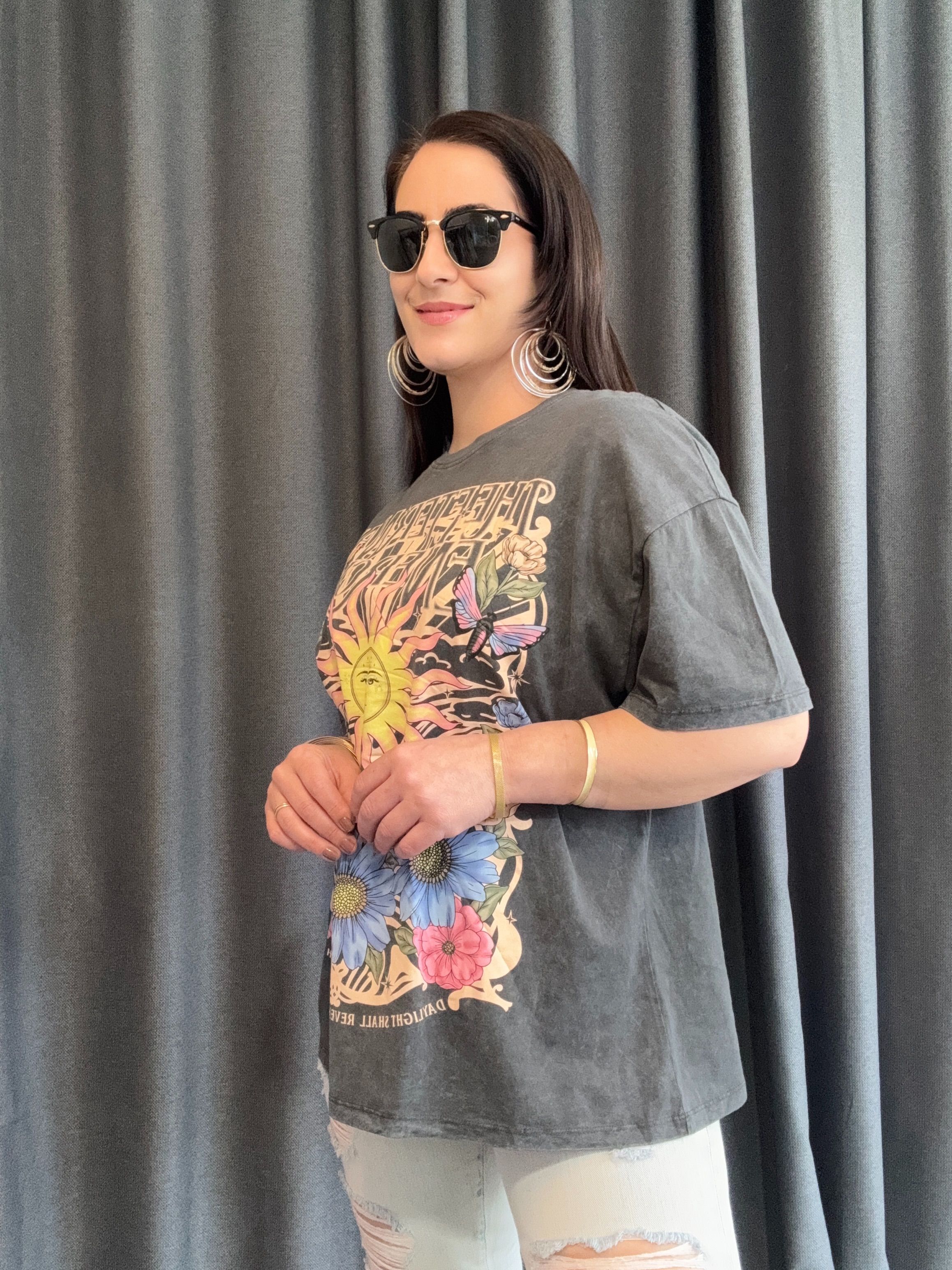 YIKAMALI BASKILI BERSHKA GRİ TSHİRT