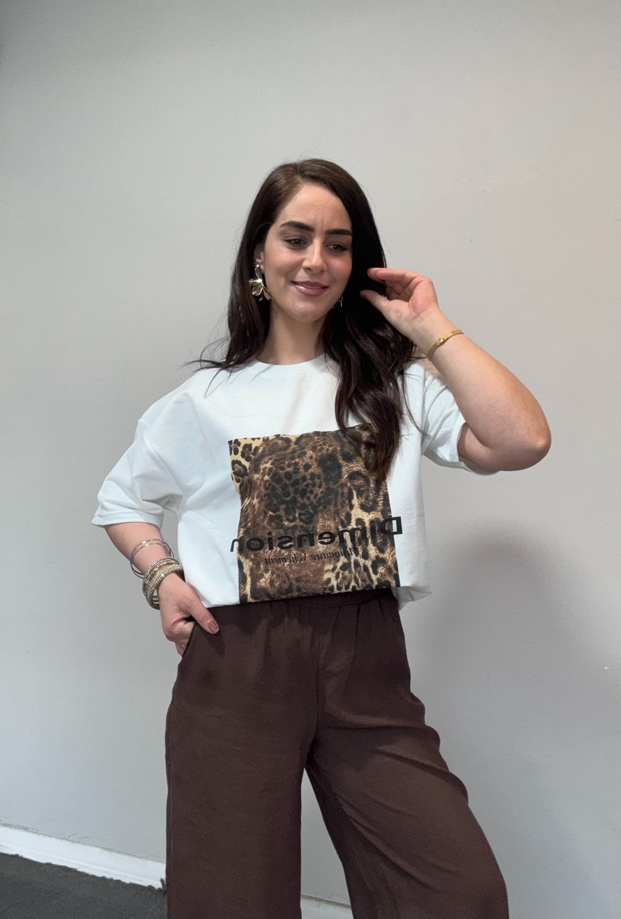 LEOPAR BASKILI OVERSİZE PAMUKLU TSHİRT