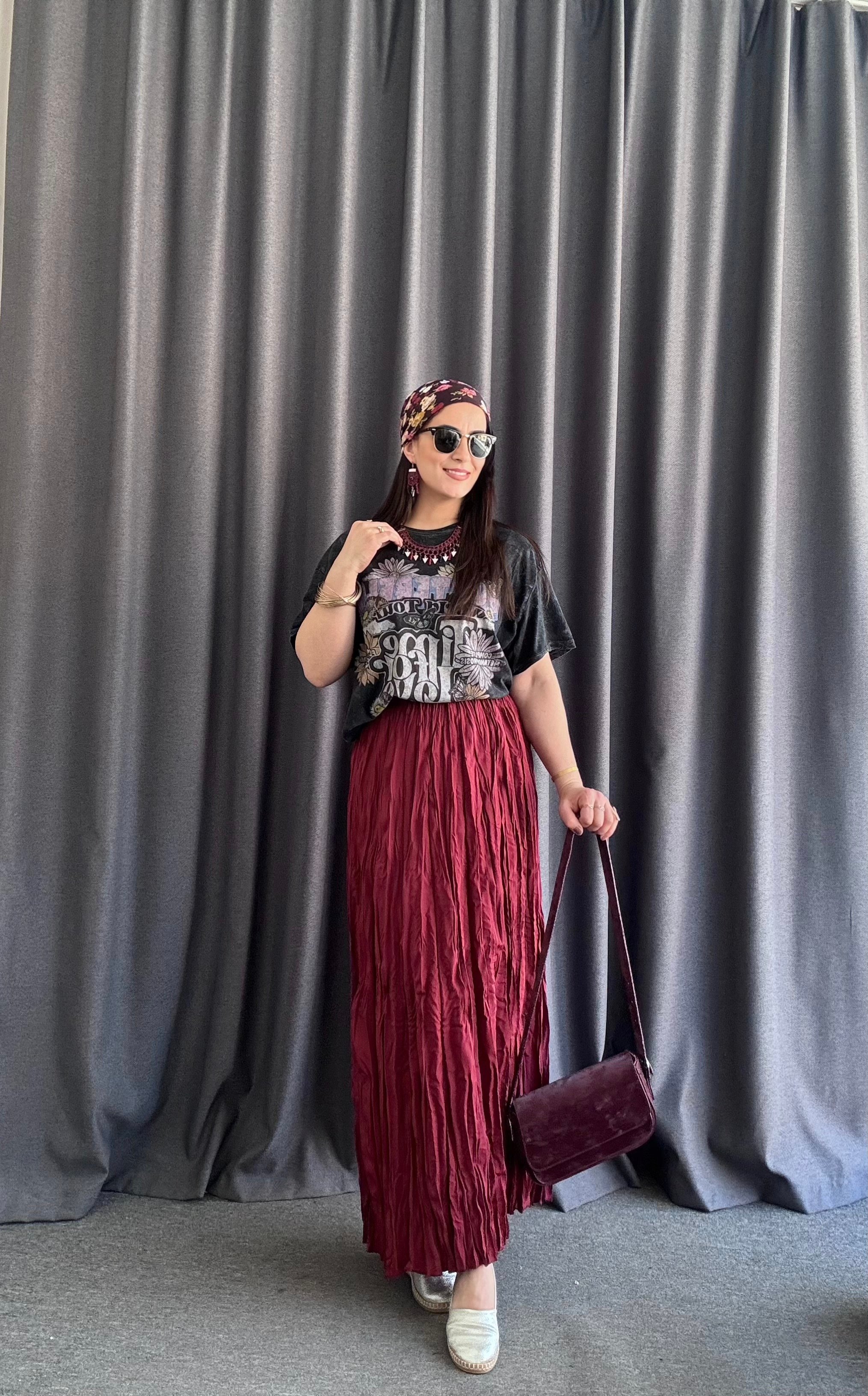 BELİ LASTİKLİ KENDİNDEN KIRIŞIK BORDO ETEK