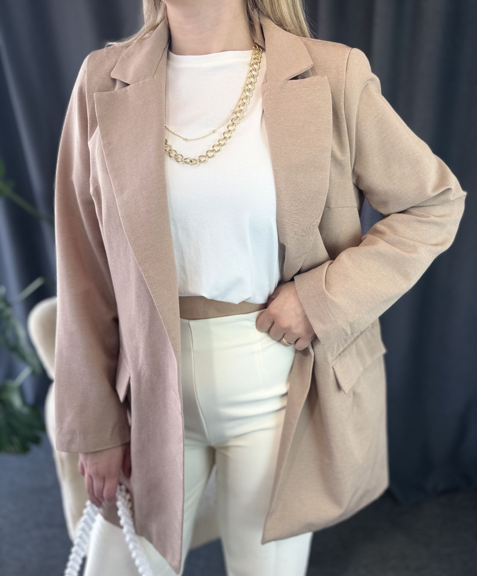 Keten Açık Kahve Blazer Ceket
