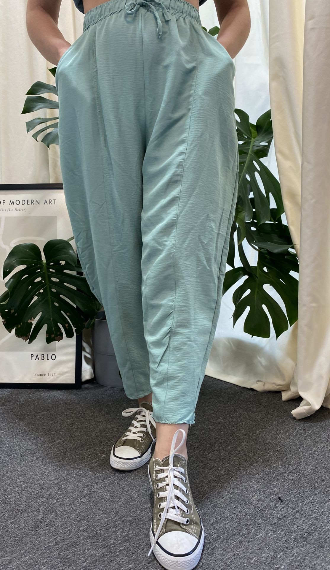 Şalvar Model Ayrobin Kumaş Pantolon Yeşil