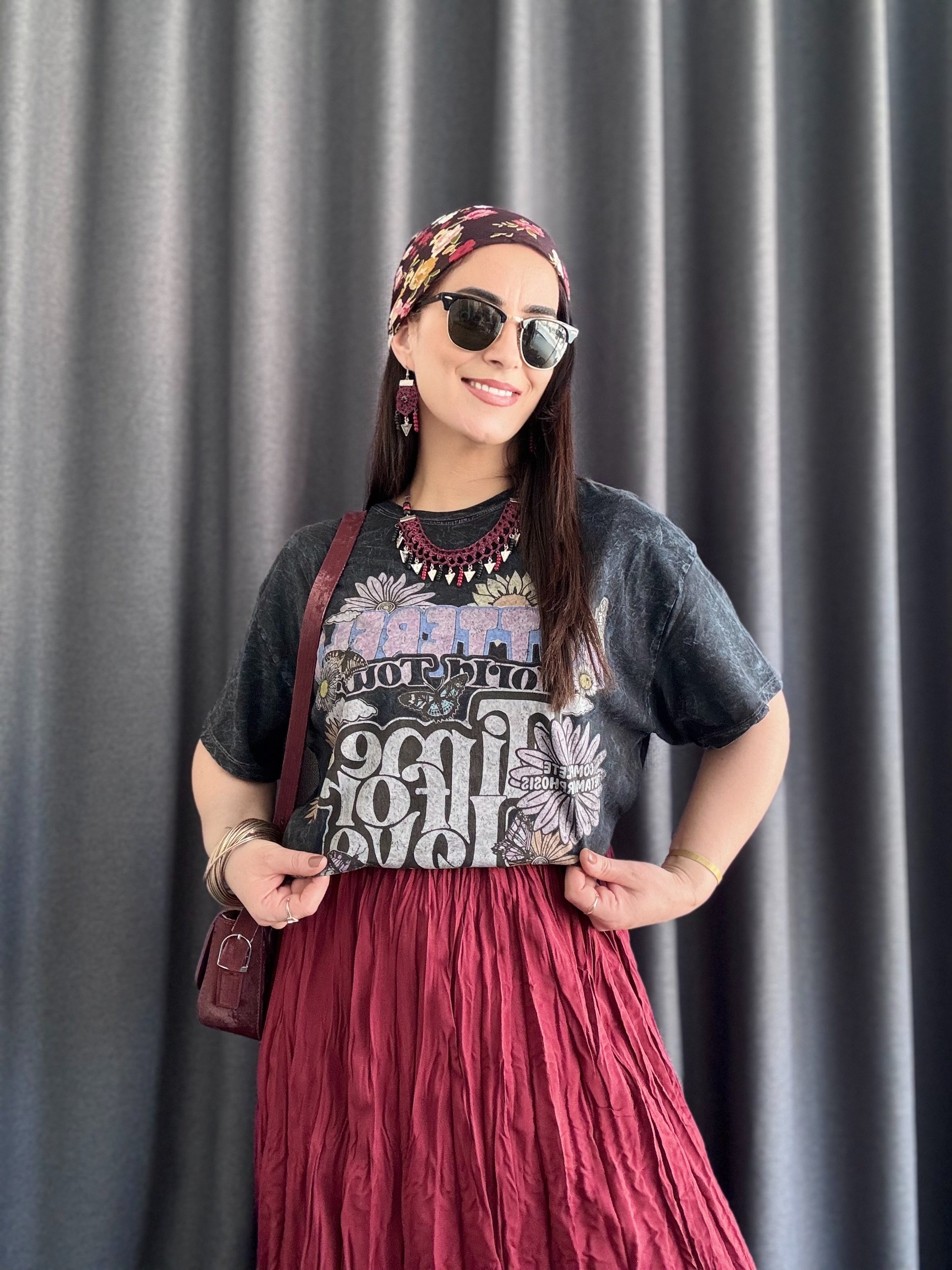 YIKAMALI BASKILI BERSHKA ANTRASİT TSHİRT