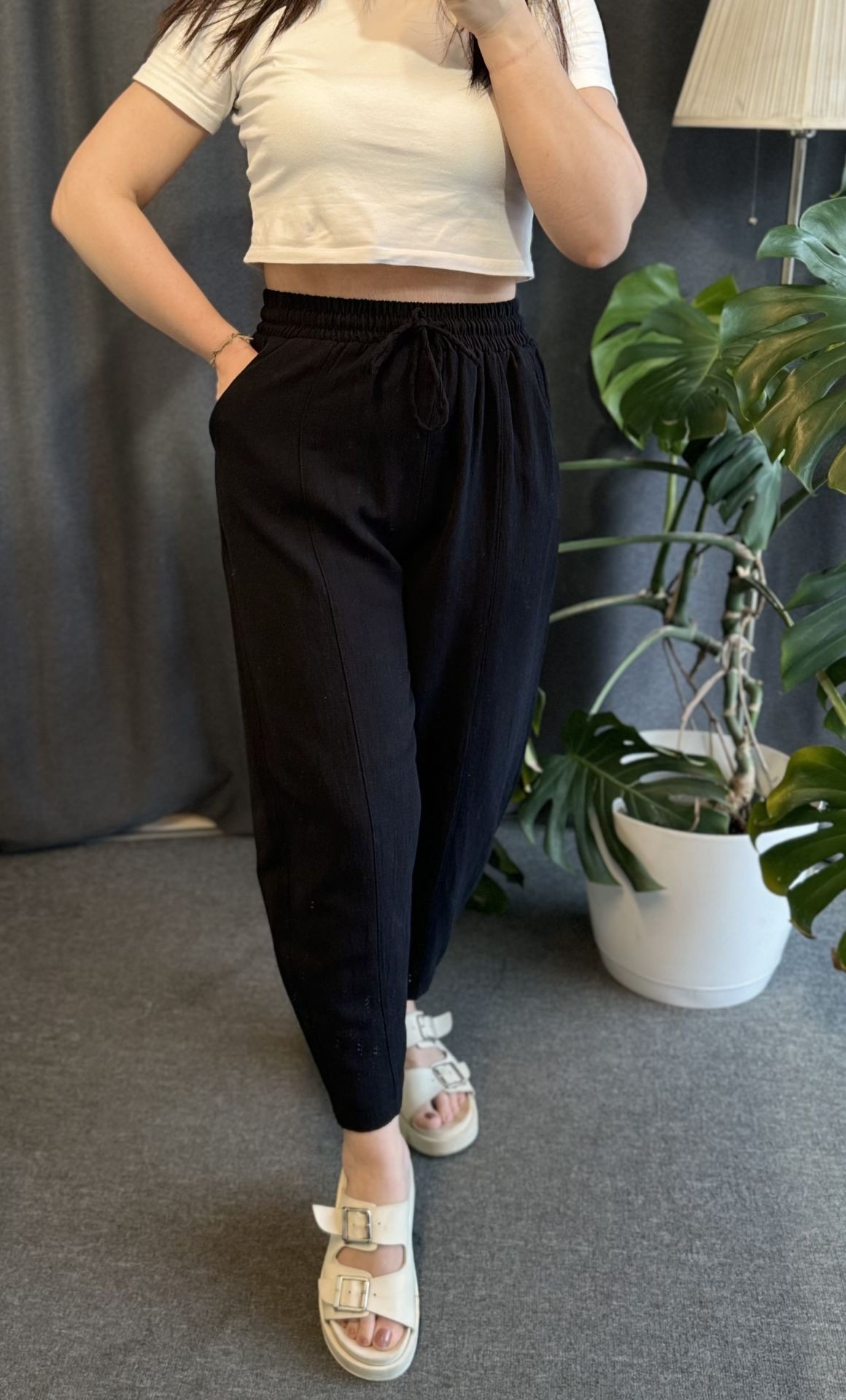 BALON MODEL SİYAH KETEN PANTOLON