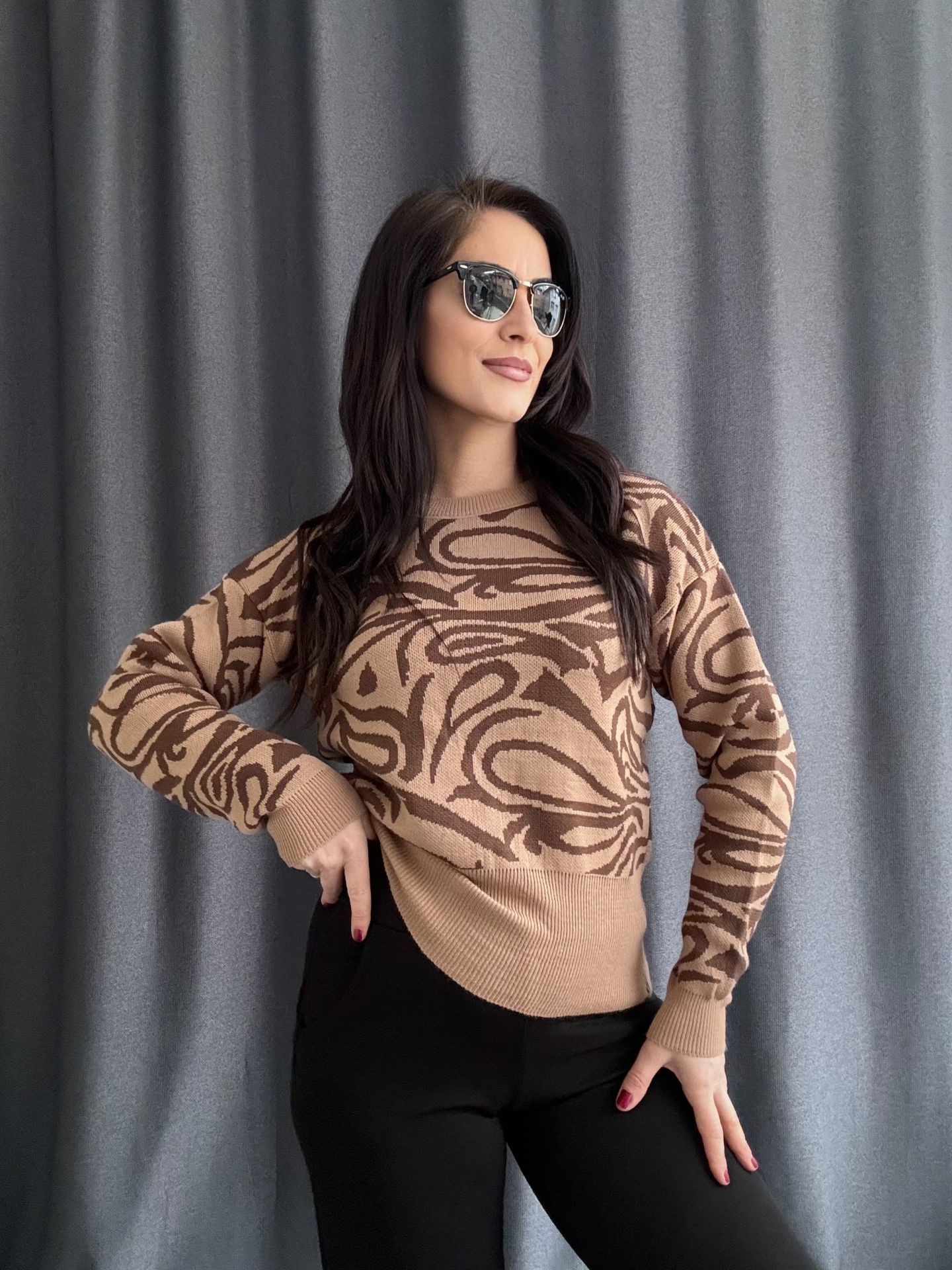 KAHVE ZEBRA DESEN KAZAK