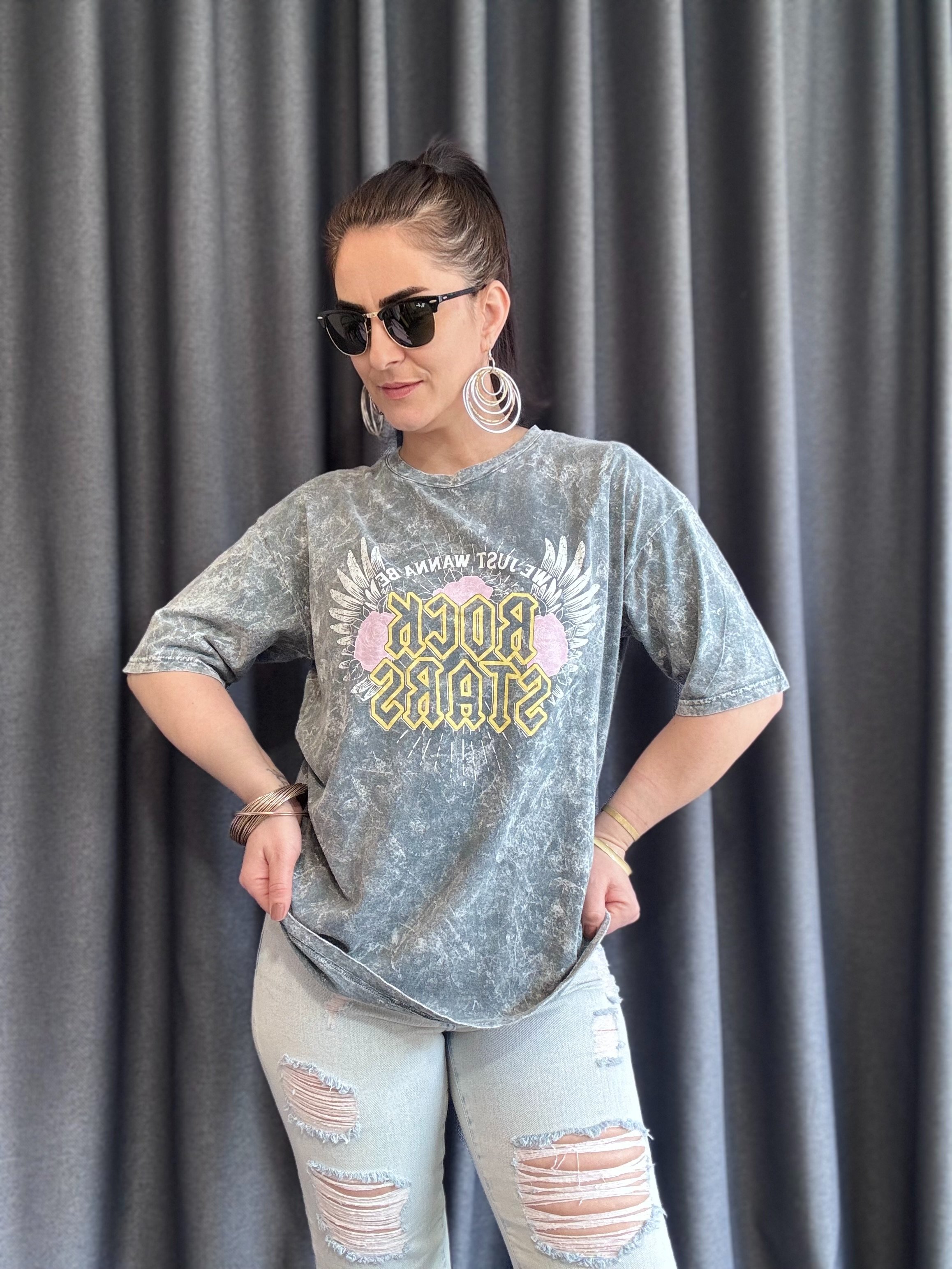 YIKAMALI YAZI BASKILI GRİ BERSHKA TSHİRT