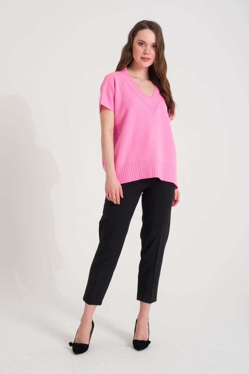 Pembe V Yakalı Süveter