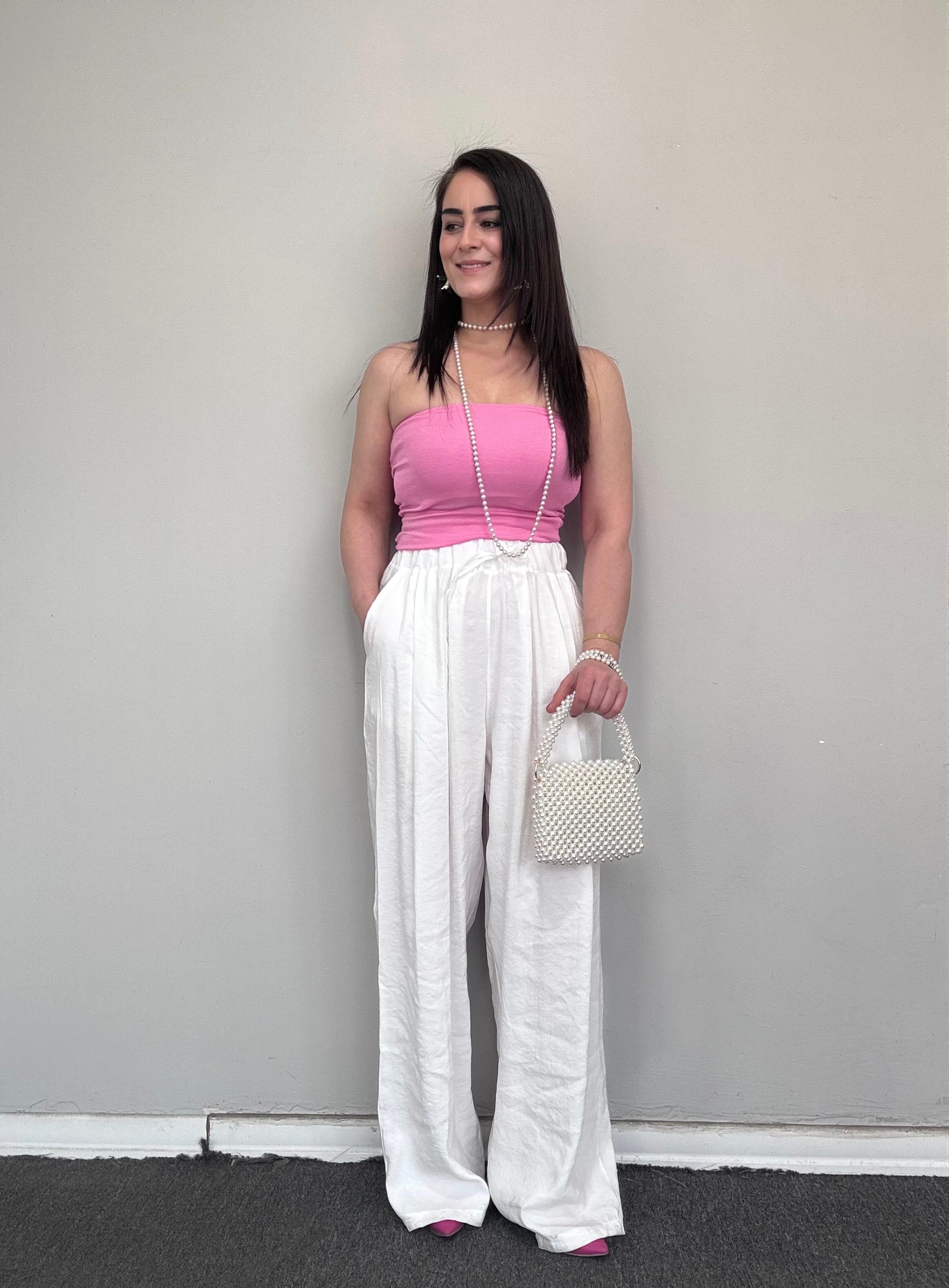 PREMIUM TENCEL KUMAŞ CEPLİ BEYAZ PALAZZO PANTOLON
