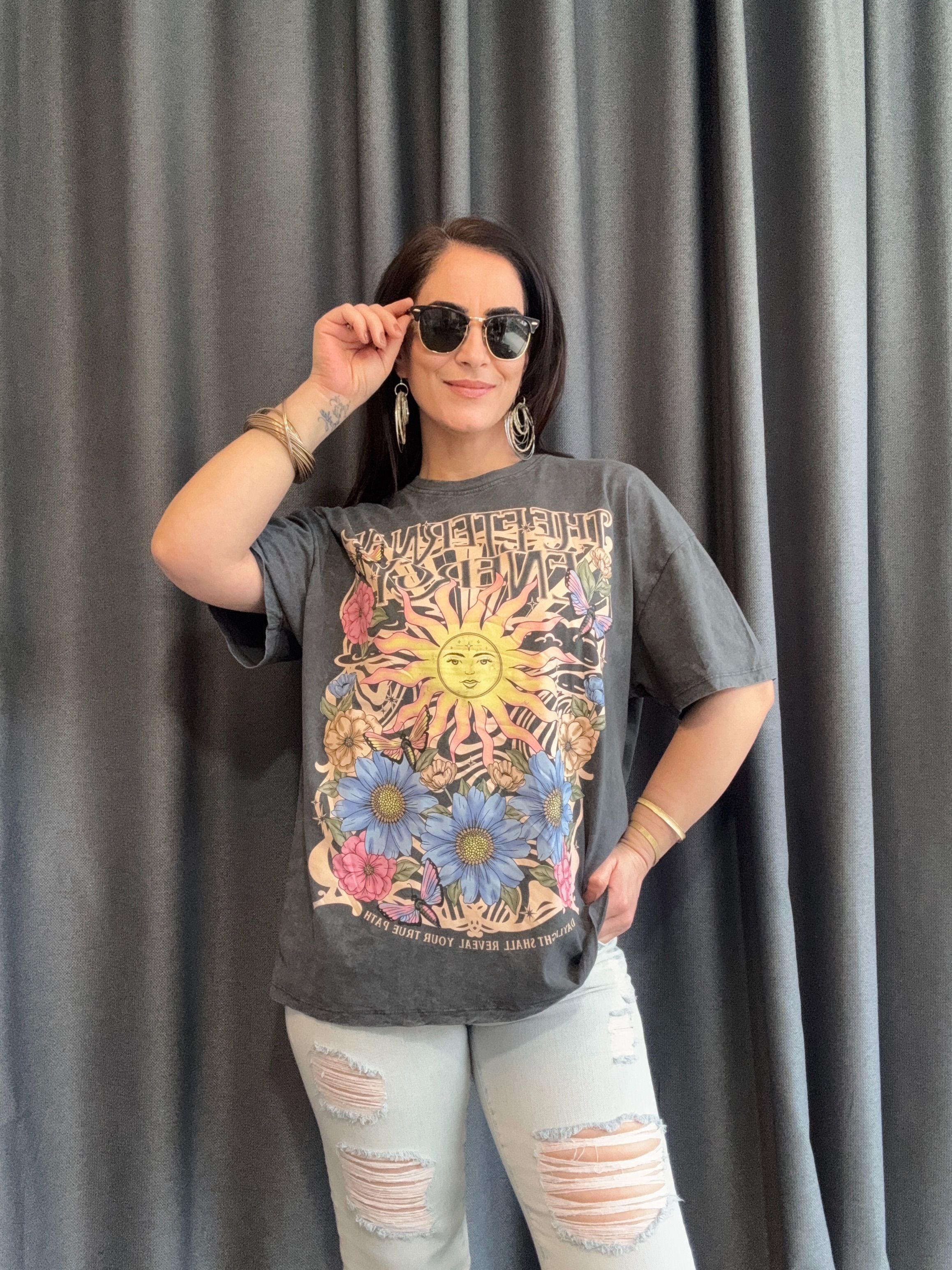 YIKAMALI BASKILI BERSHKA GRİ TSHİRT