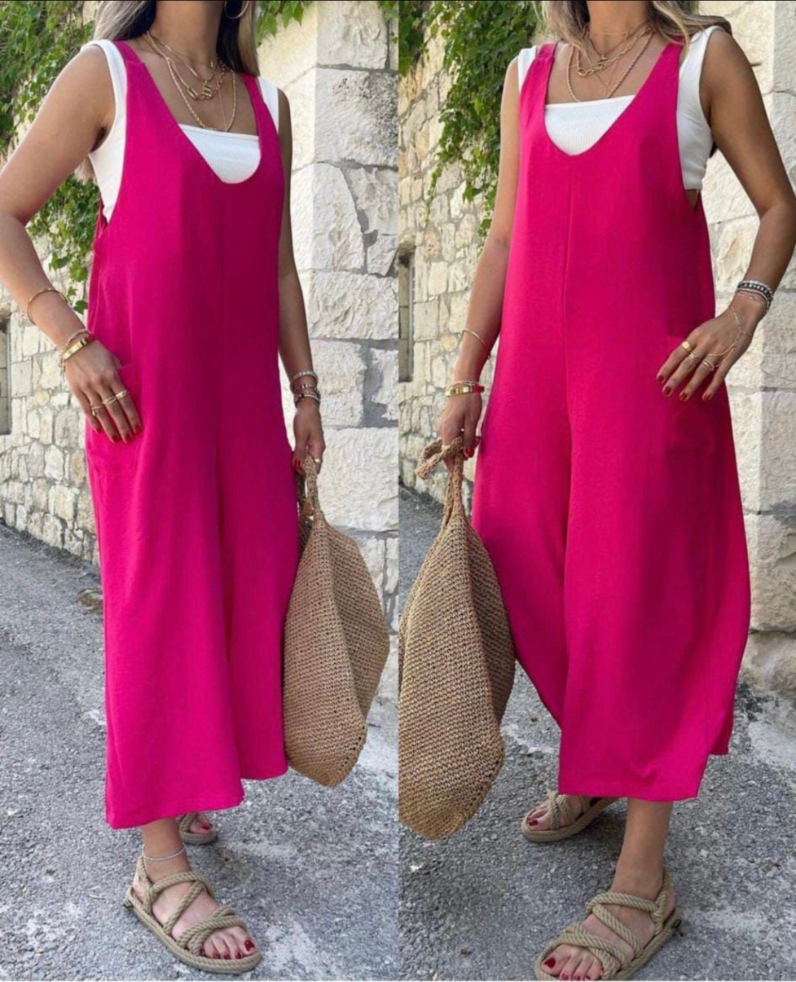AYROBİN KETEN BOL KESİM FUŞYA TULUM