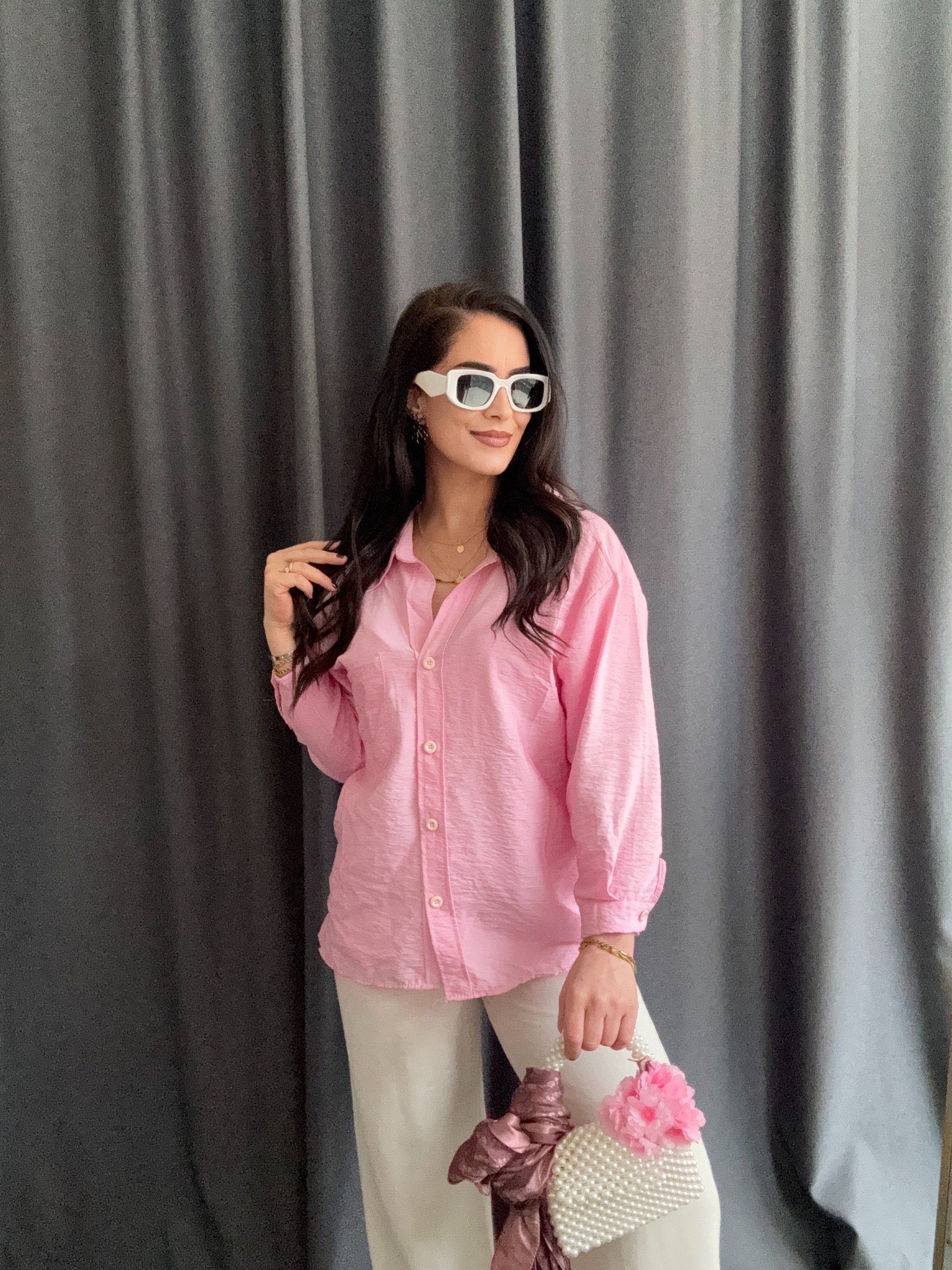  OVERSIZE PEMBE GÖMLEK