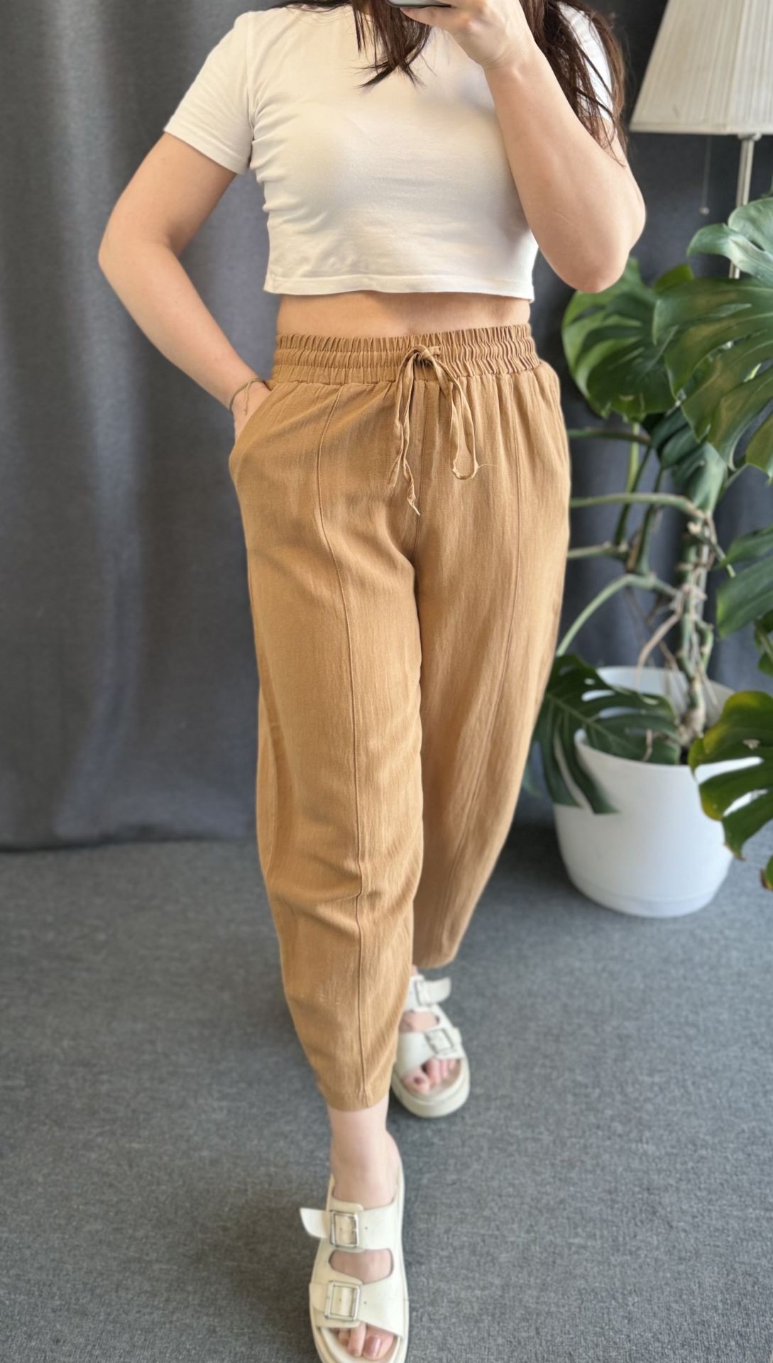 BALON MODEL KAHVERENGİ KETEN PANTOLON