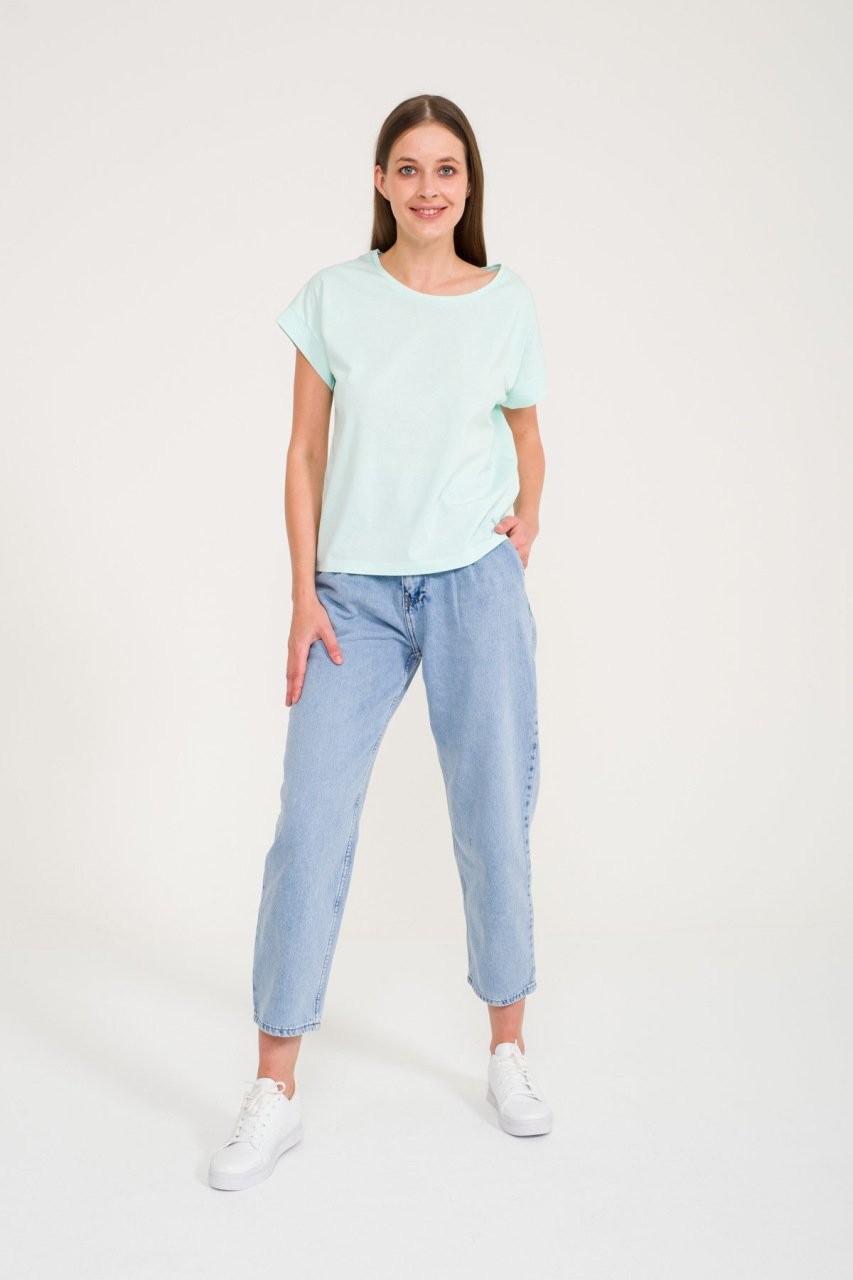 Açık Yeşil Bisiklet Yaka T-shirt
