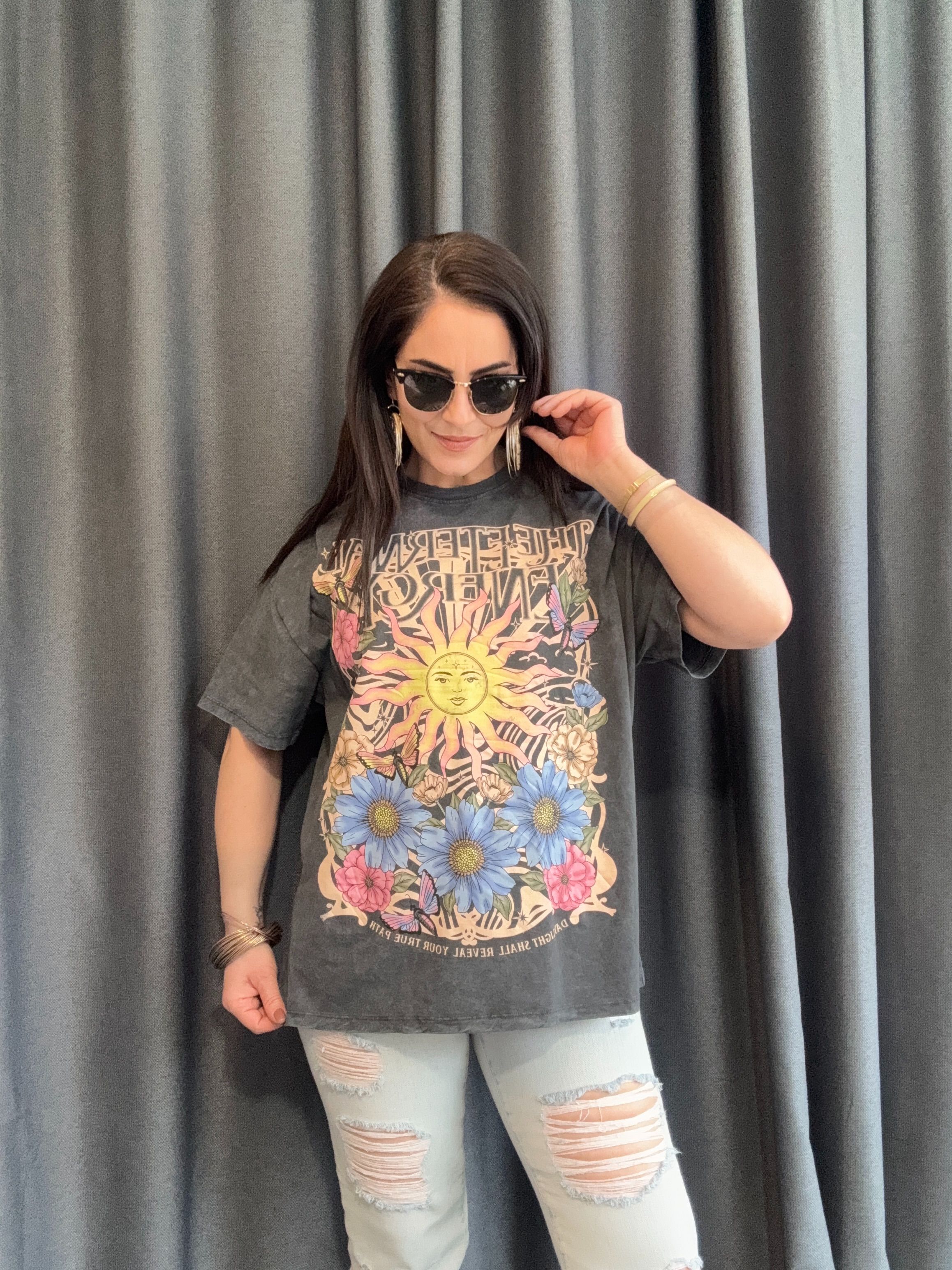 YIKAMALI BASKILI BERSHKA GRİ TSHİRT