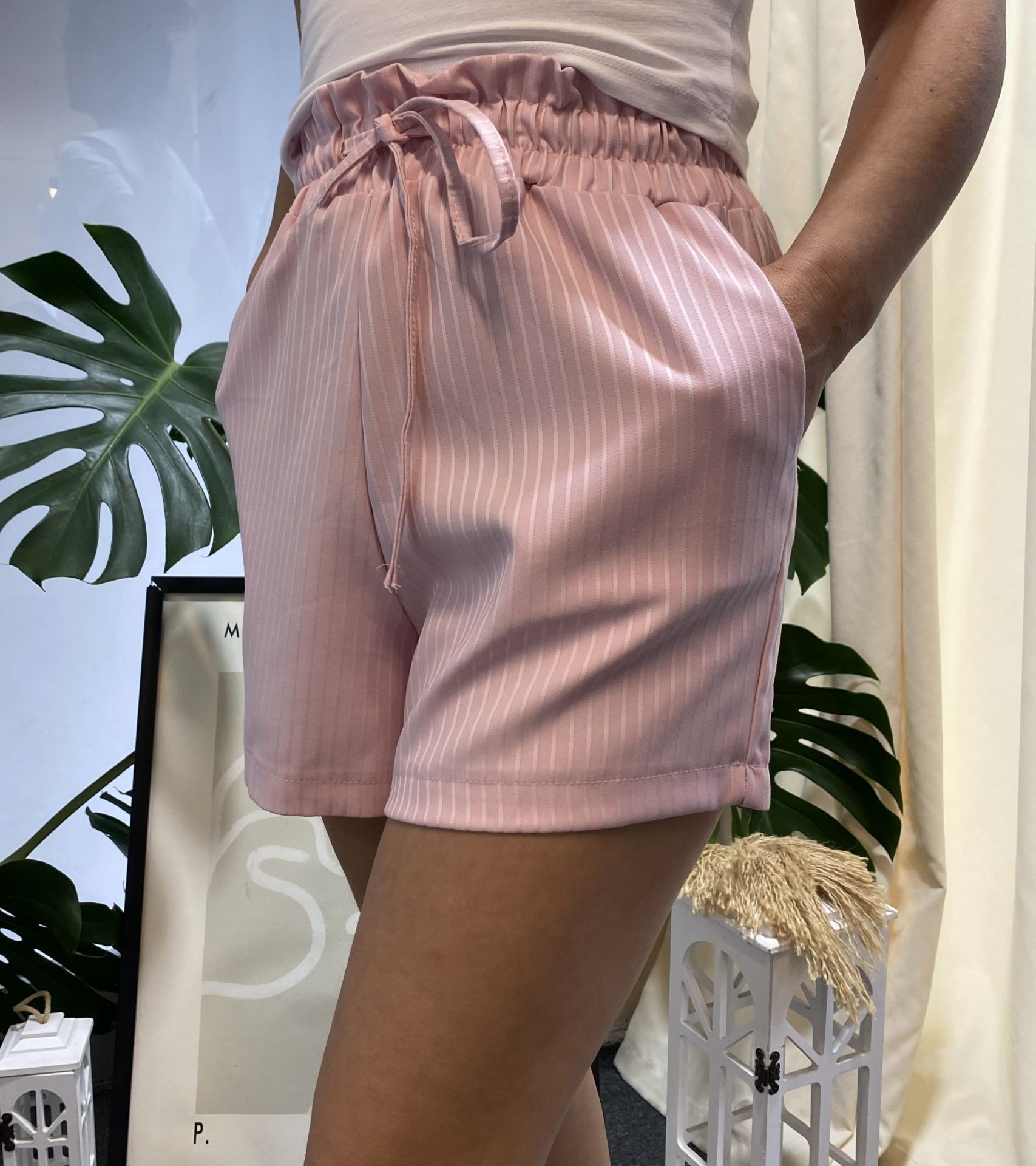 Pembe Çizgili Pamuklu Şort