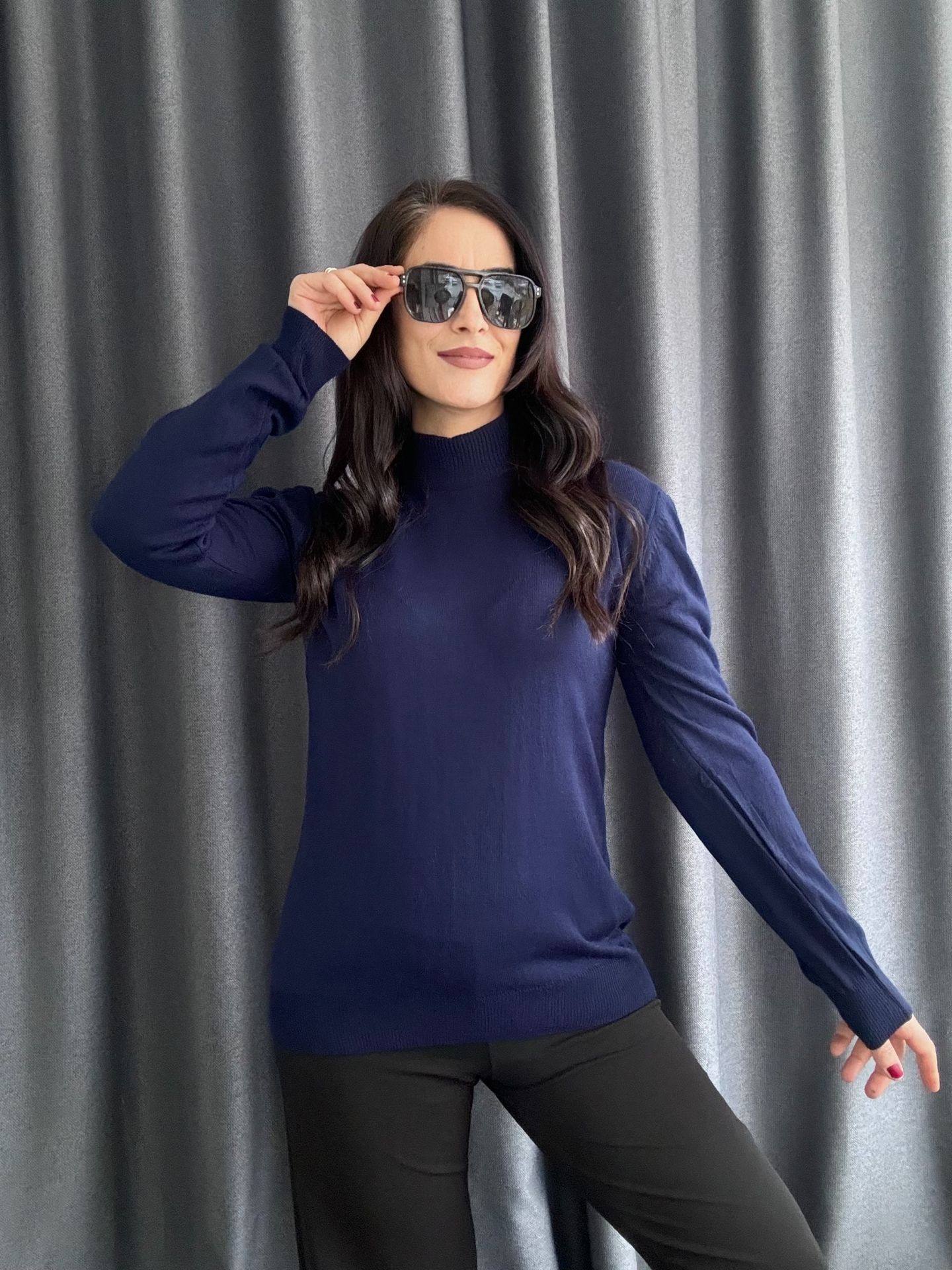 LACİVERT YARIM BALIKÇI PREMIUM BASİC BLUZ