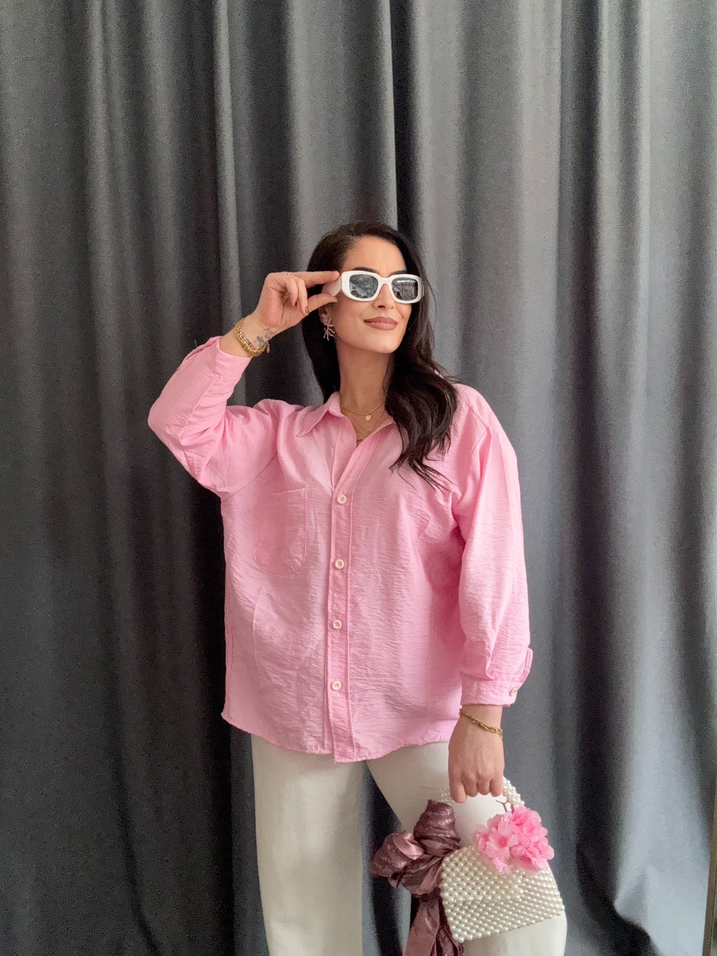  OVERSIZE PEMBE GÖMLEK