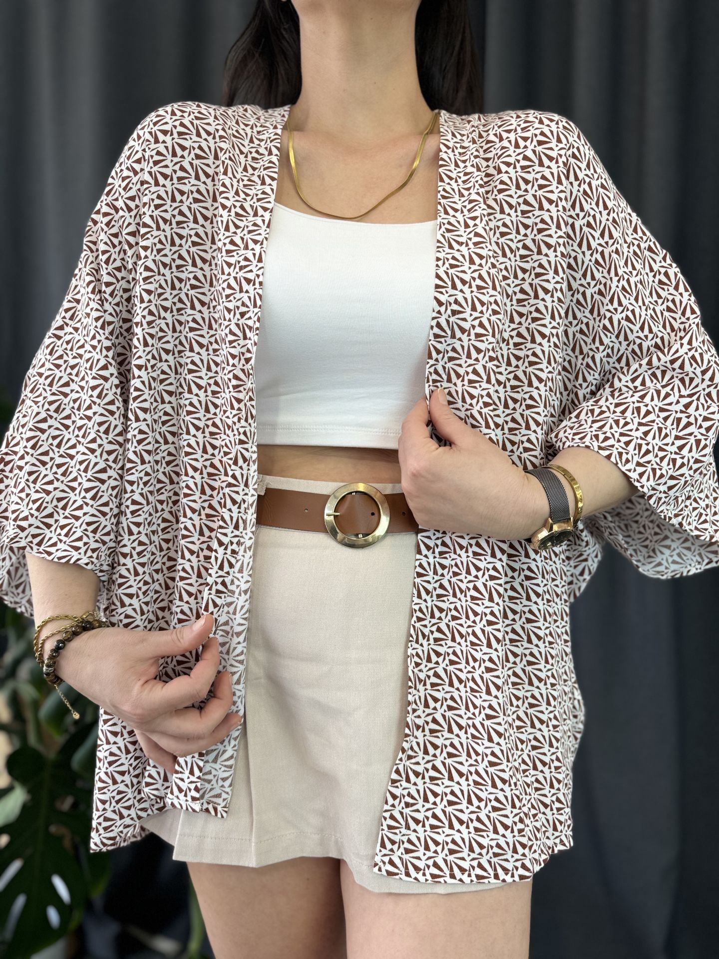 Tarçın Beyaz %100 Viskon Kimono