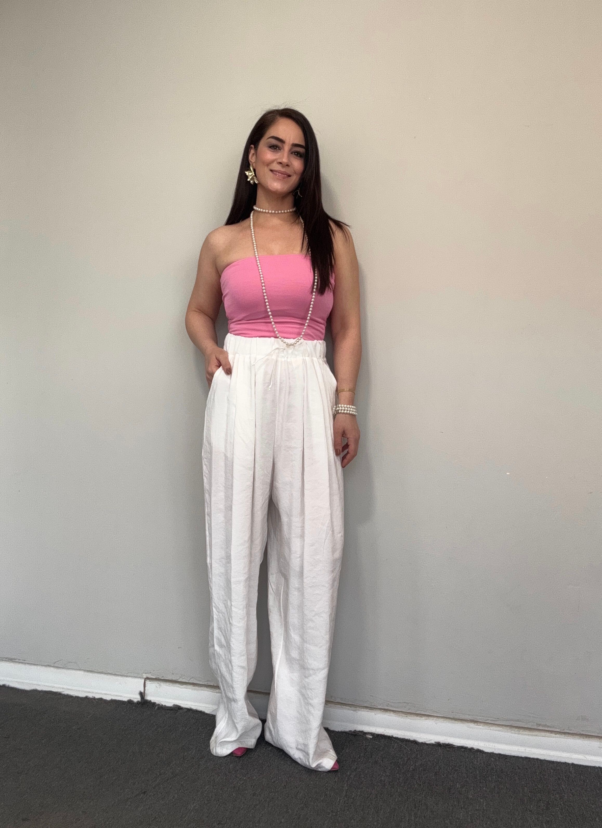 PREMIUM TENCEL KUMAŞ CEPLİ BEYAZ PALAZZO PANTOLON
