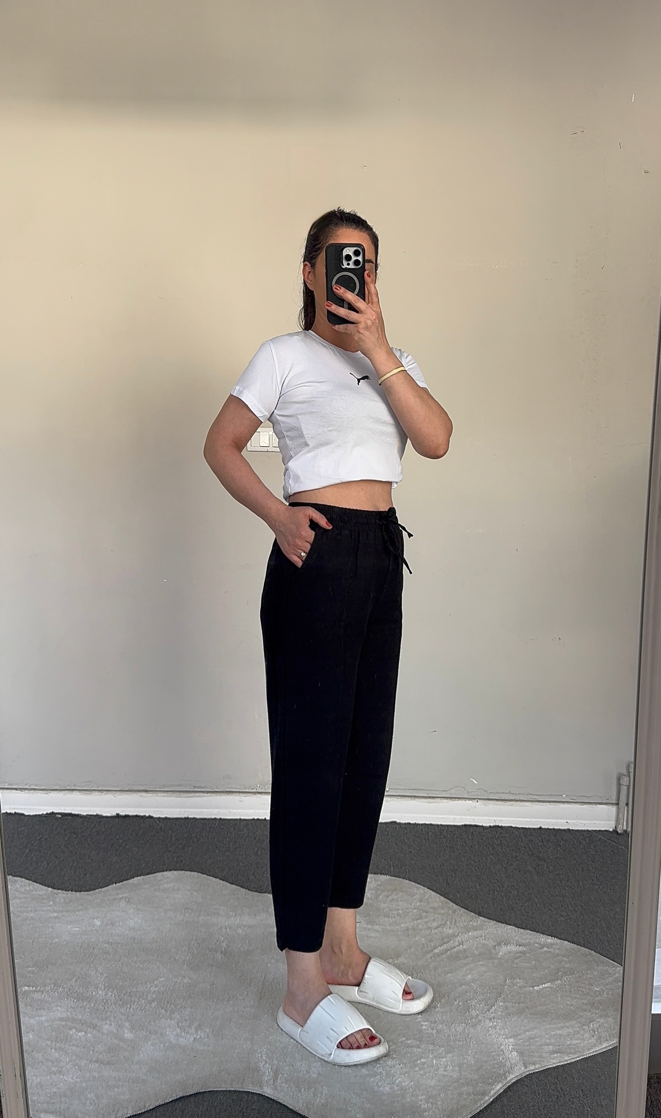 ZARA KETEN BELİ LASTİKLİ ÖNDEN BAĞCIKLI SİYAH ŞALVAR