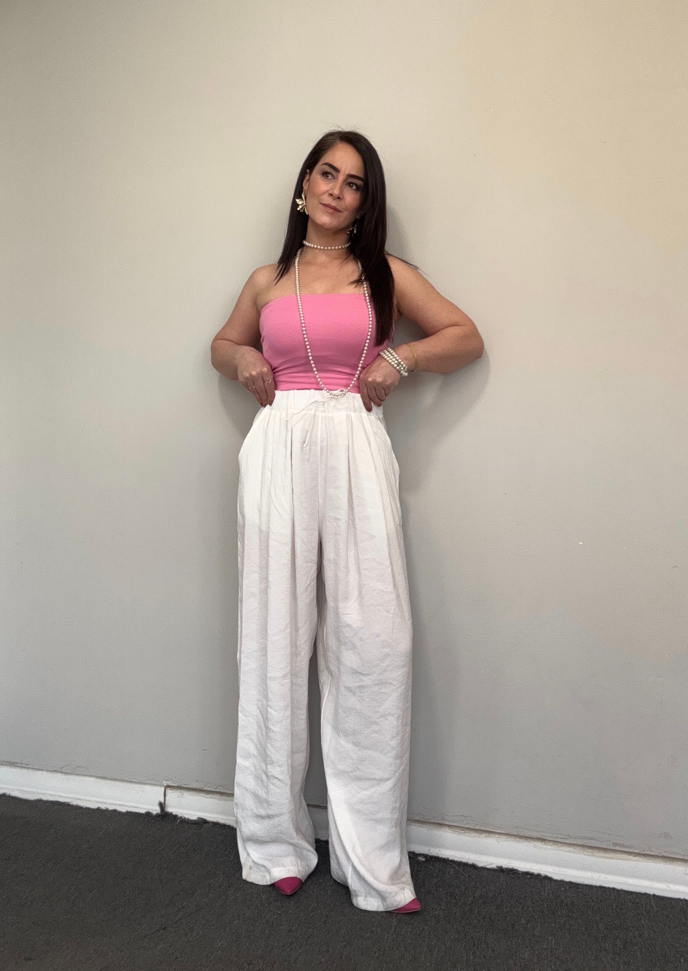 PREMIUM TENCEL KUMAŞ CEPLİ BEYAZ PALAZZO PANTOLON