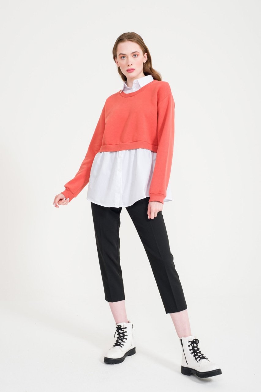 Kiremit Gömlekli Sweatshirt