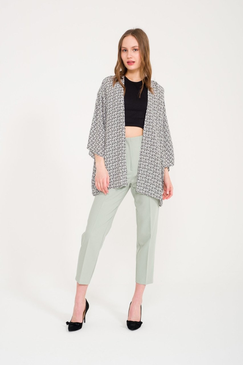Siyah Beyaz %100 Viskon Kimono