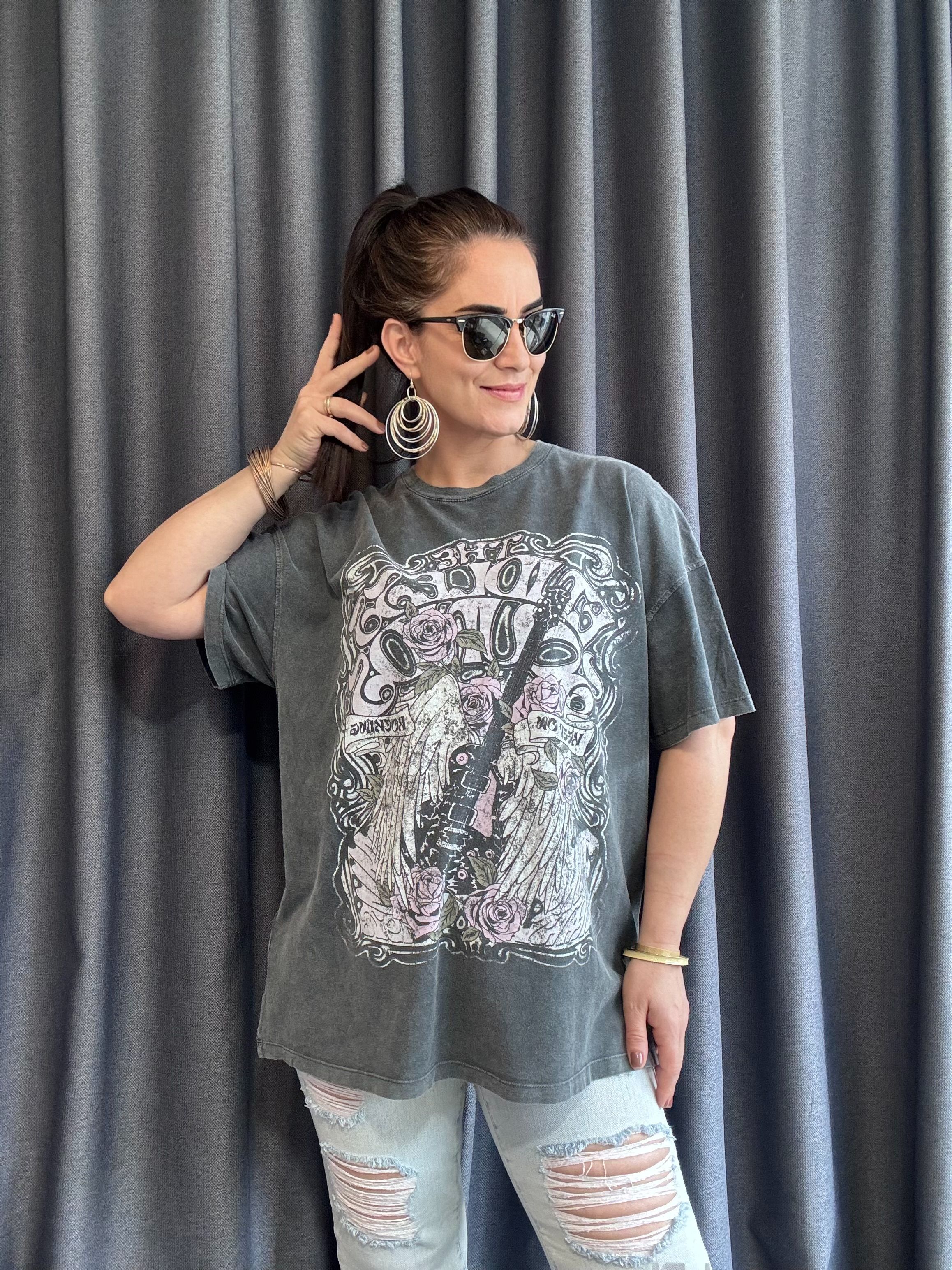 YIKAMALI BASKILI OVERSİZE  BERSHKA TSHİRT