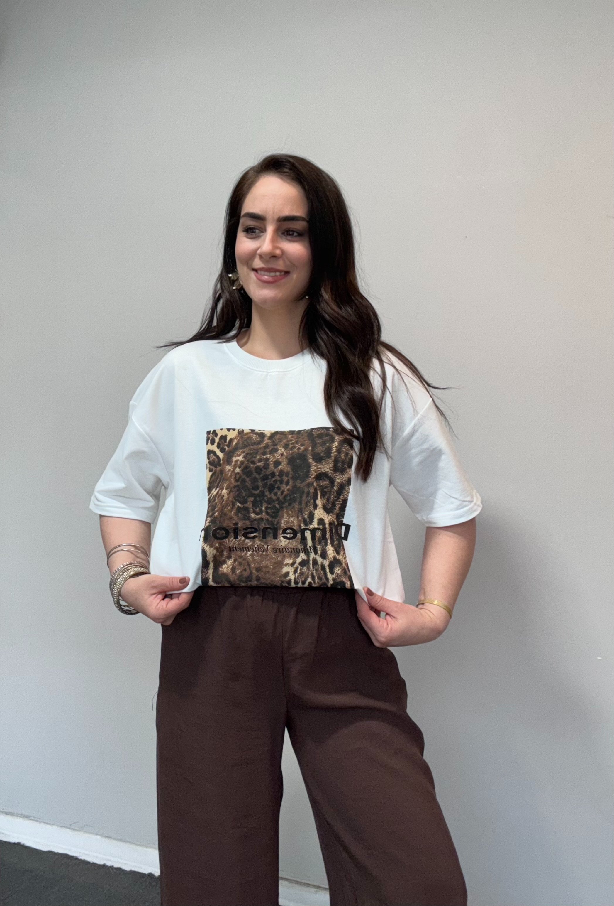 LEOPAR BASKILI OVERSİZE PAMUKLU TSHİRT