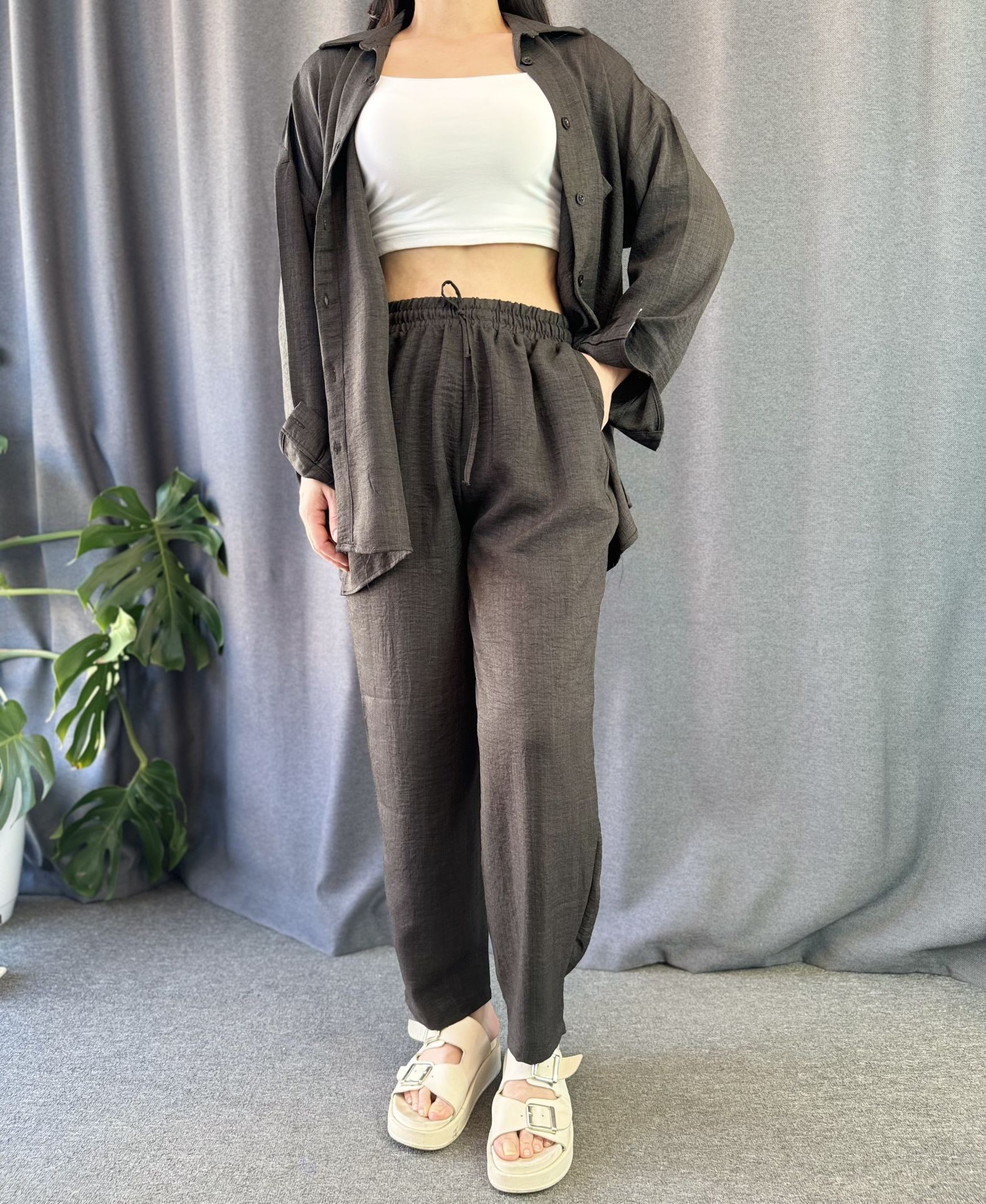 Sofya Keten Takım Siyah