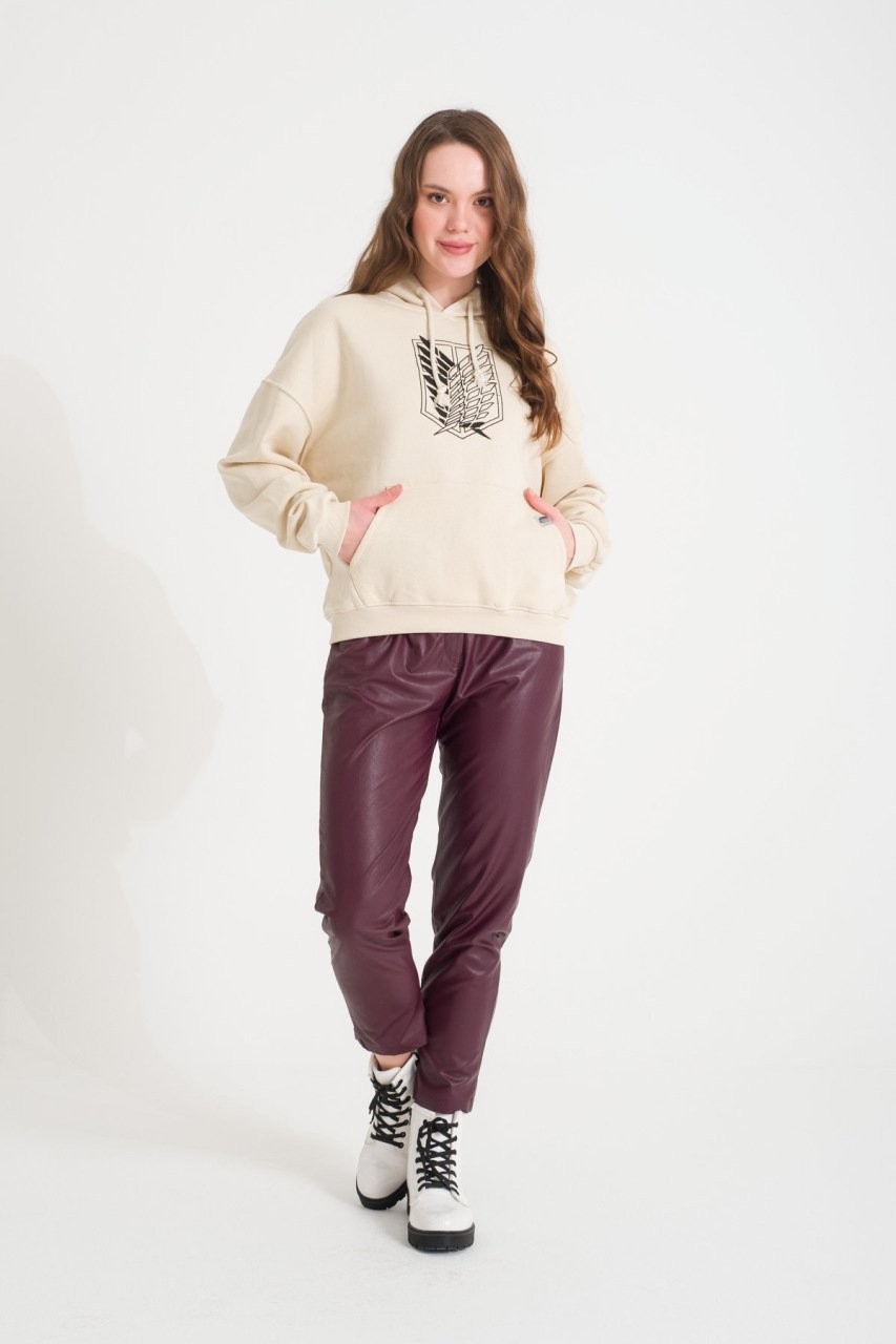 Ekru Tam Kalıp Başak Desenli Sweat