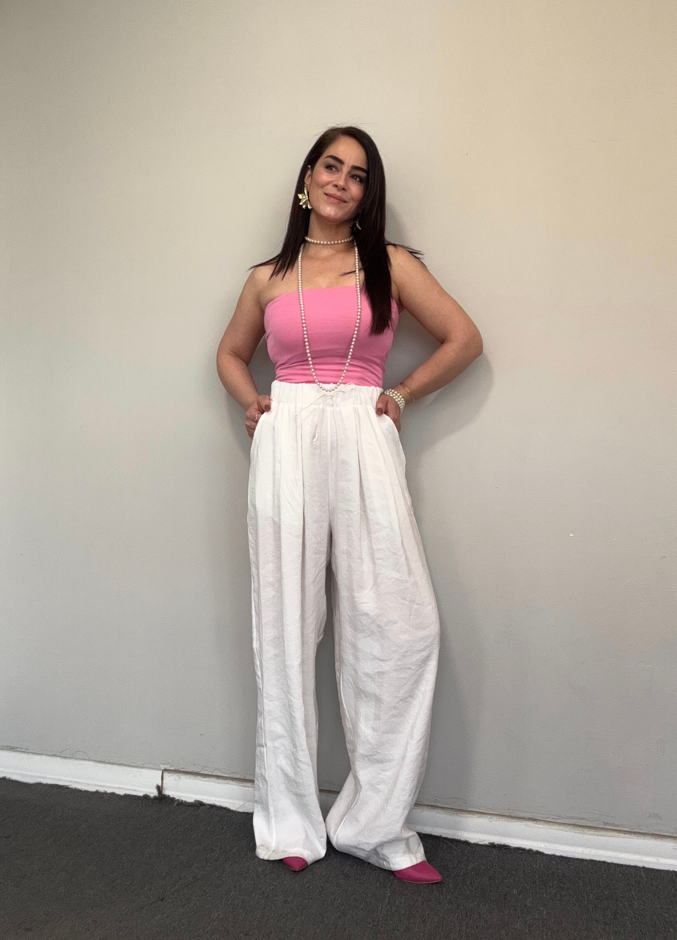 PREMIUM TENCEL KUMAŞ CEPLİ BEYAZ PALAZZO PANTOLON