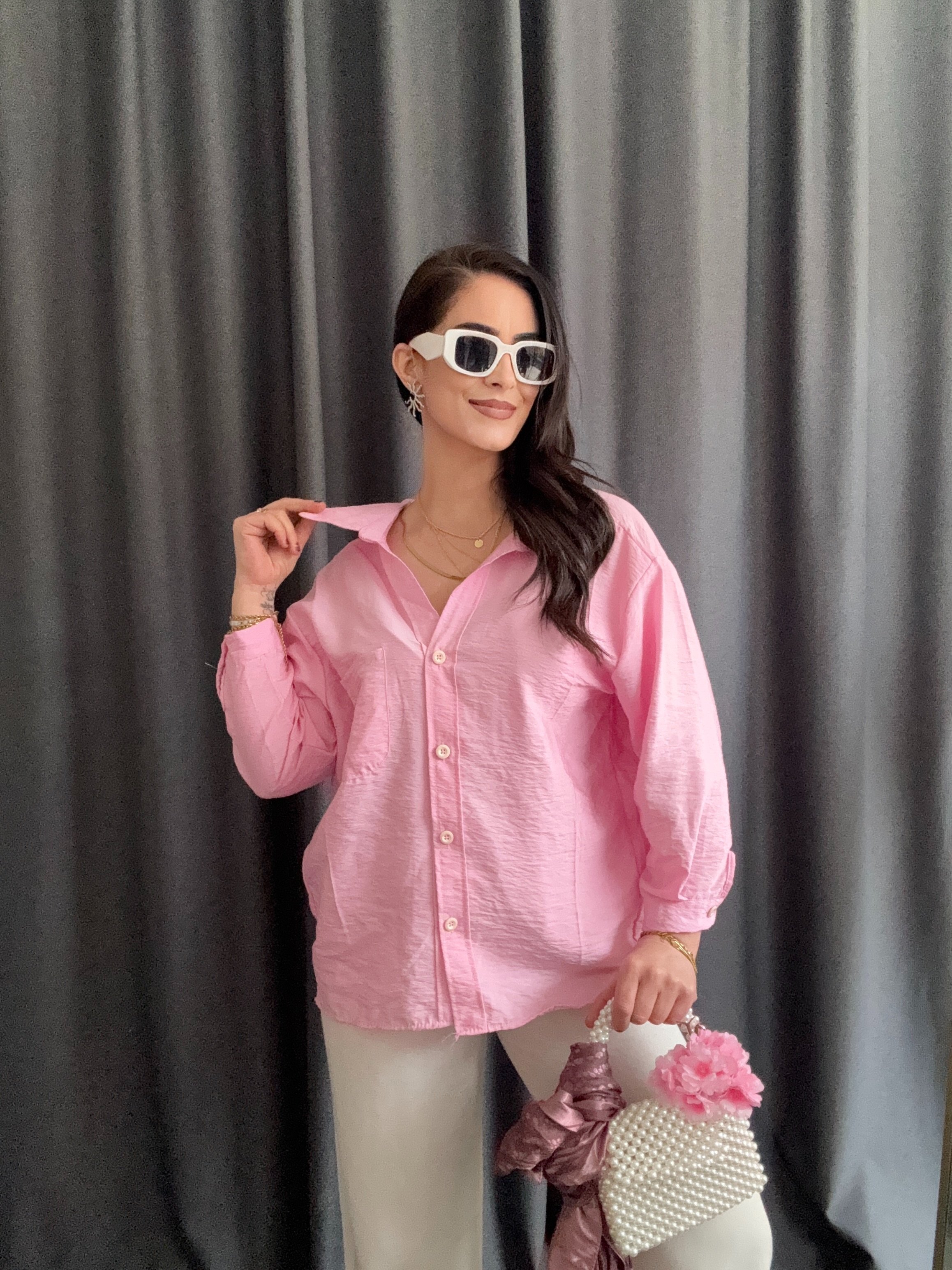  OVERSIZE PEMBE GÖMLEK