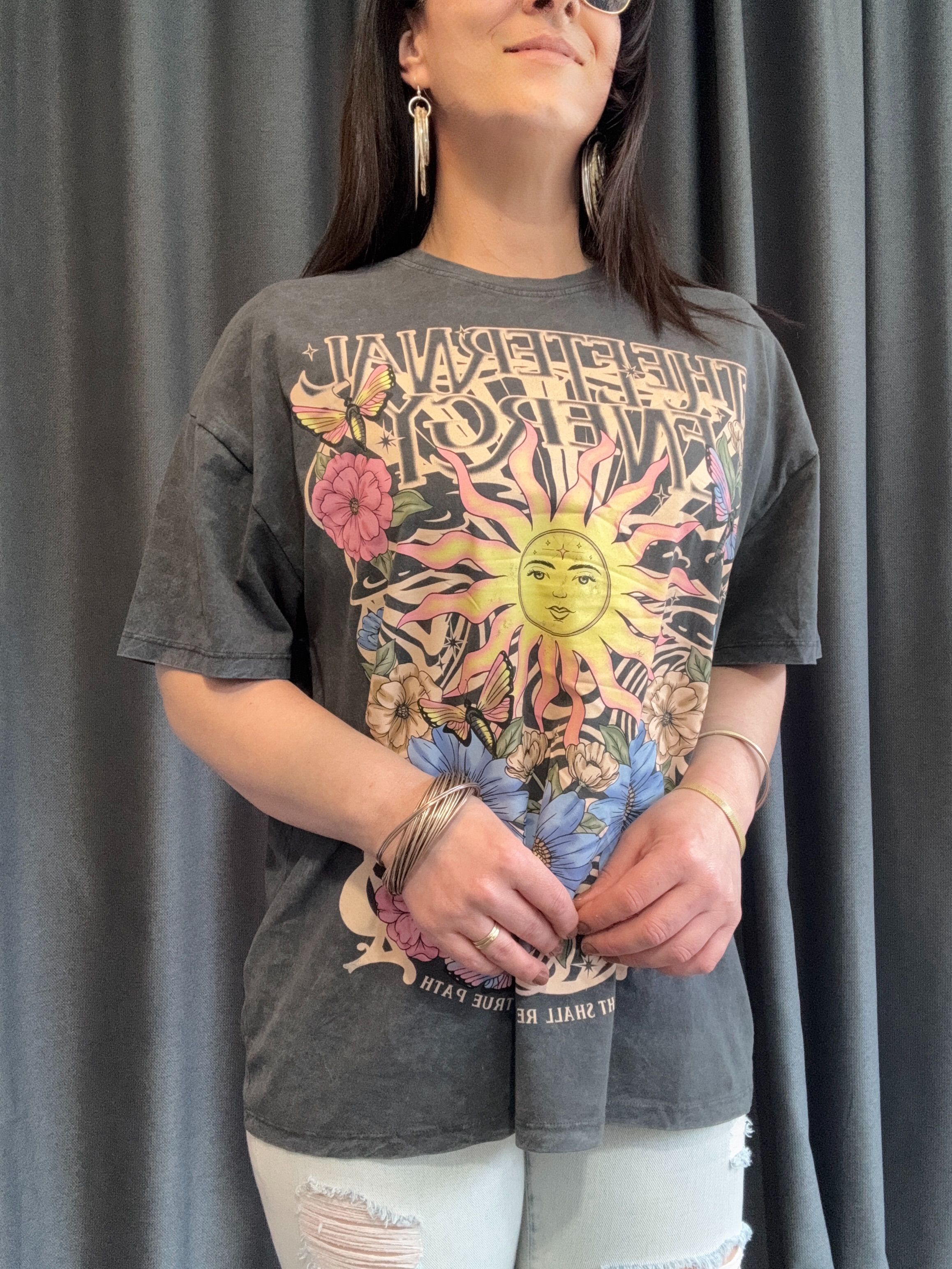 YIKAMALI BASKILI BERSHKA GRİ TSHİRT