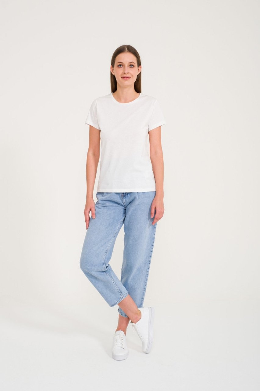 Ekru Bisiklet Yaka T-shirt