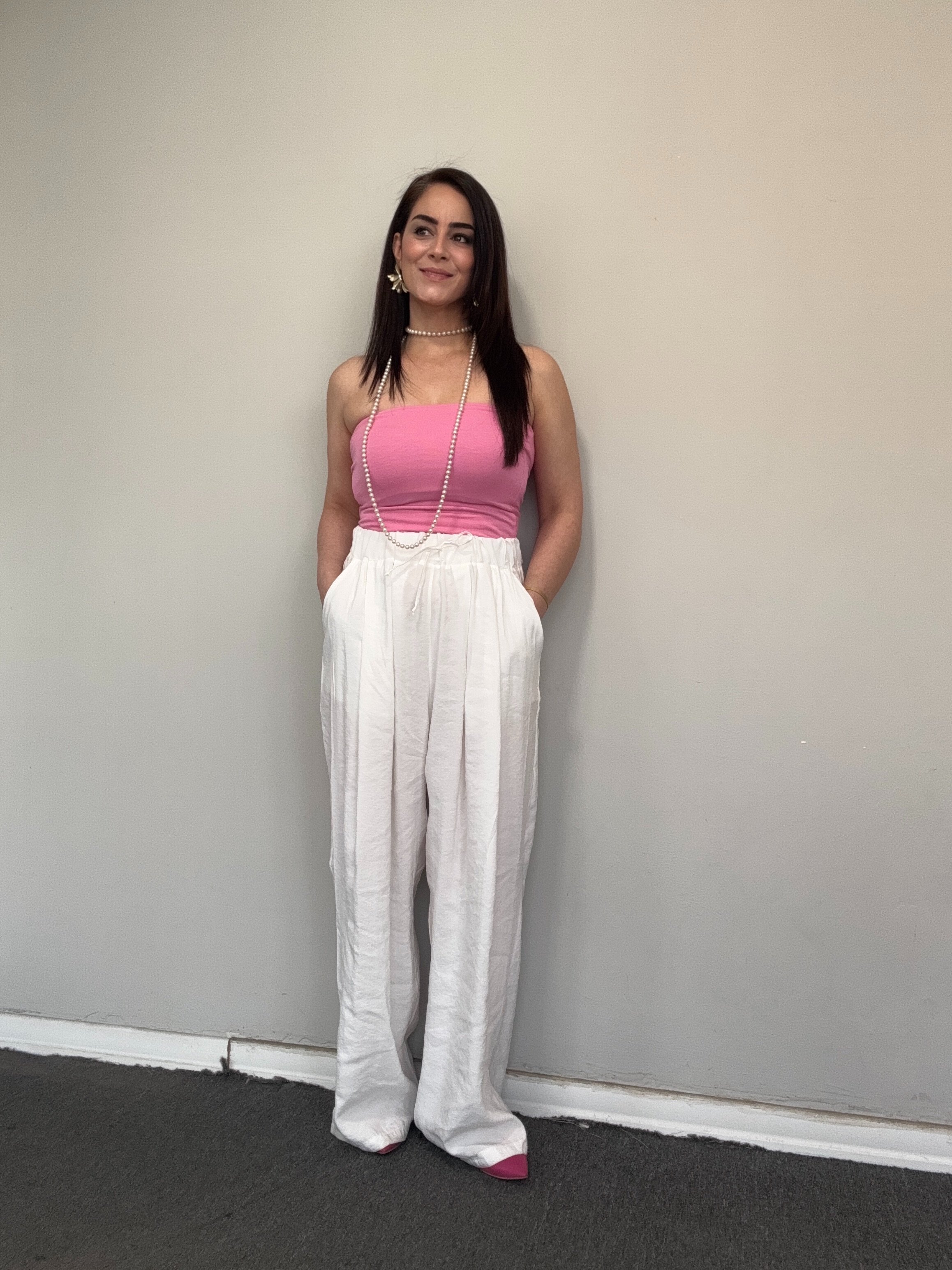 PREMIUM TENCEL KUMAŞ CEPLİ BEYAZ PALAZZO PANTOLON