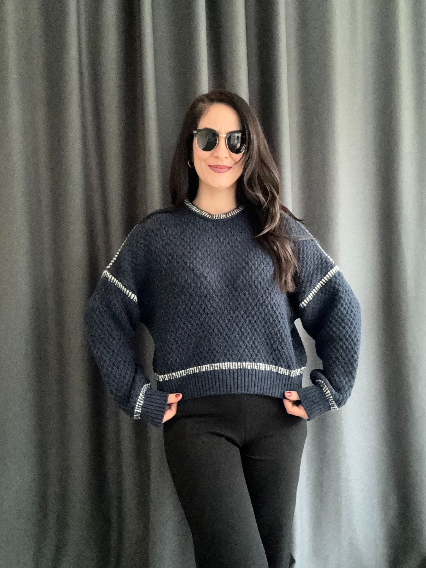LACİVERT ÇOBAN DİKİŞLİ PREMIUM KAZAK