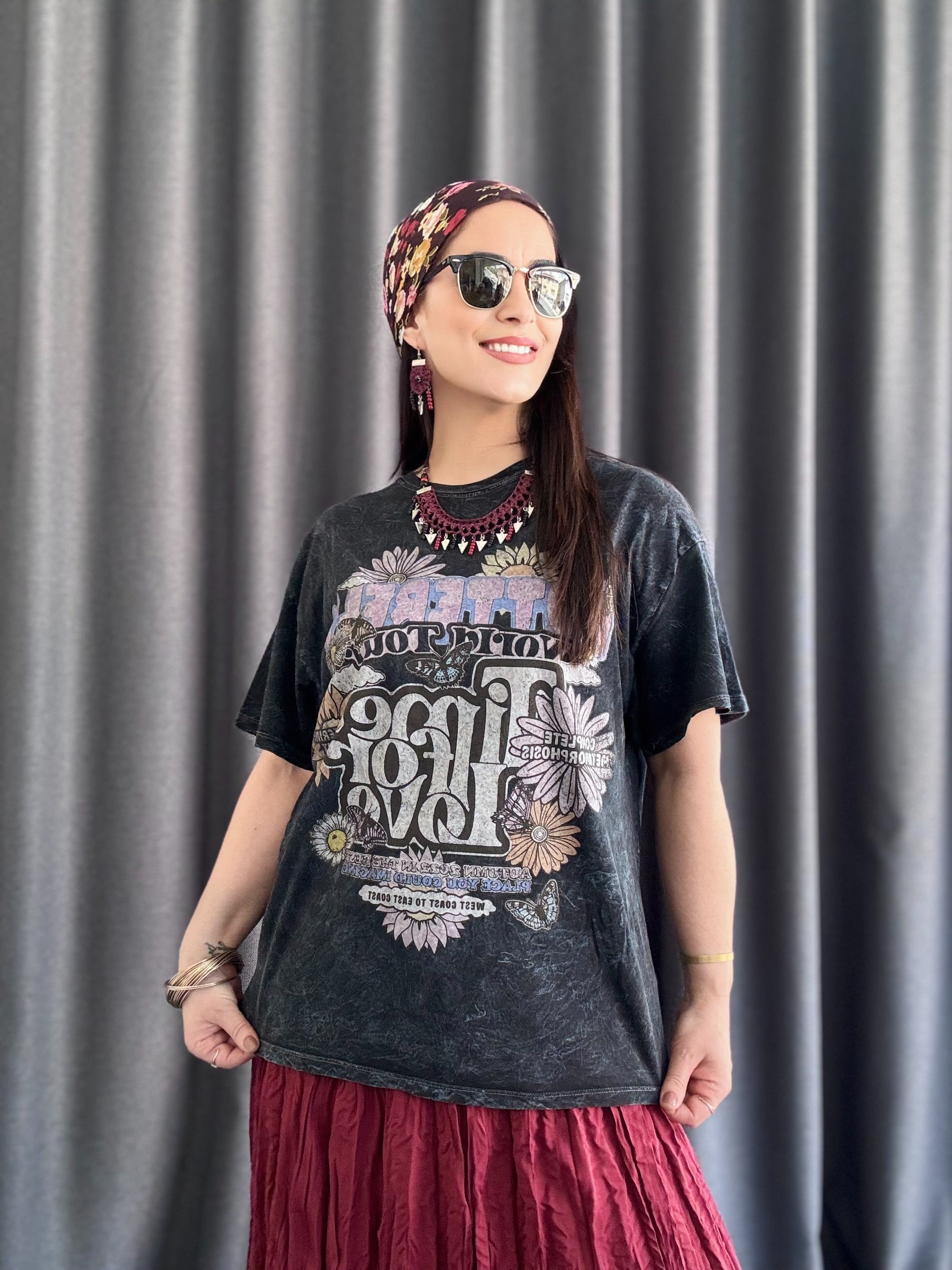 YIKAMALI BASKILI BERSHKA ANTRASİT TSHİRT