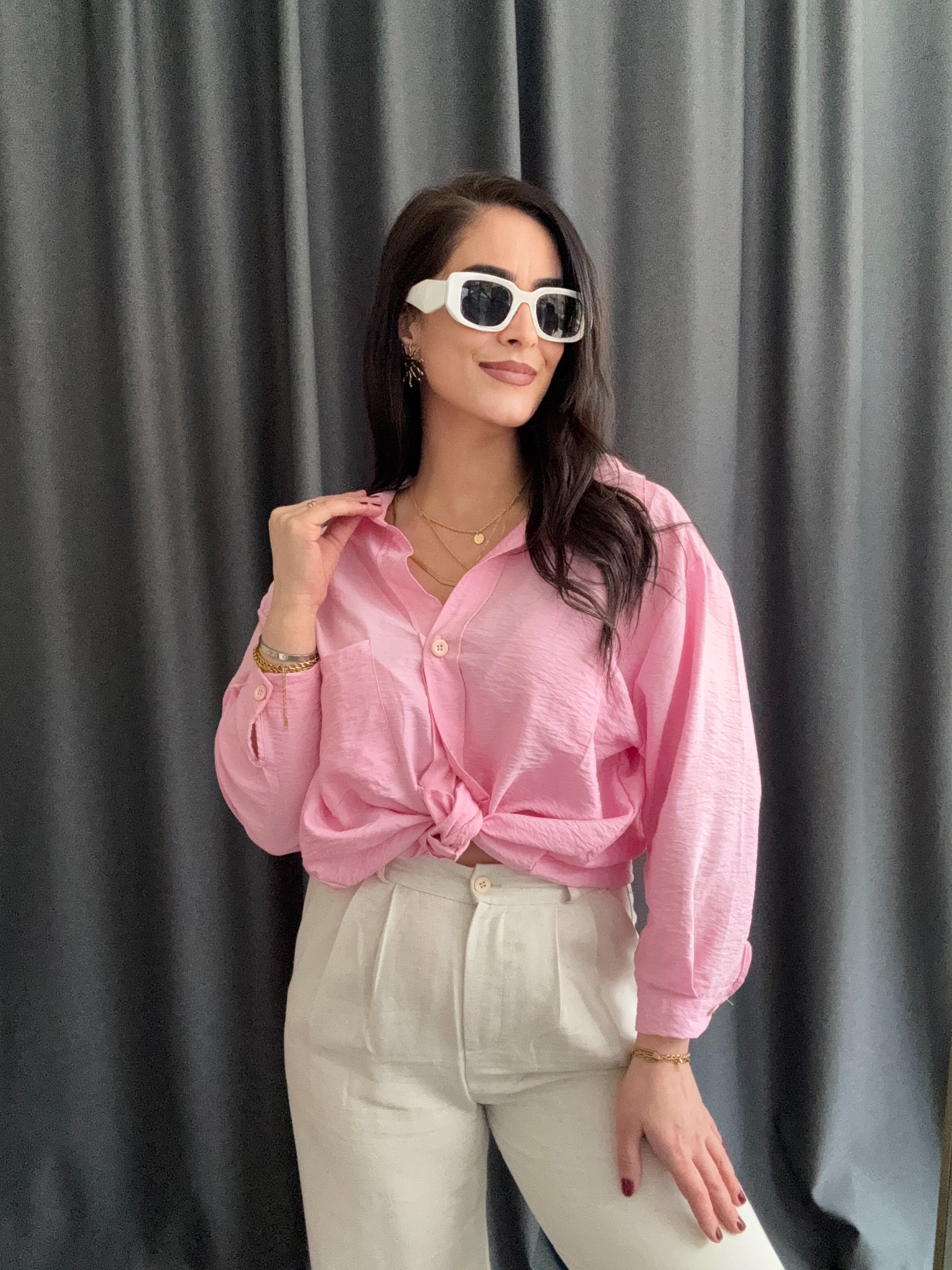  OVERSIZE PEMBE GÖMLEK