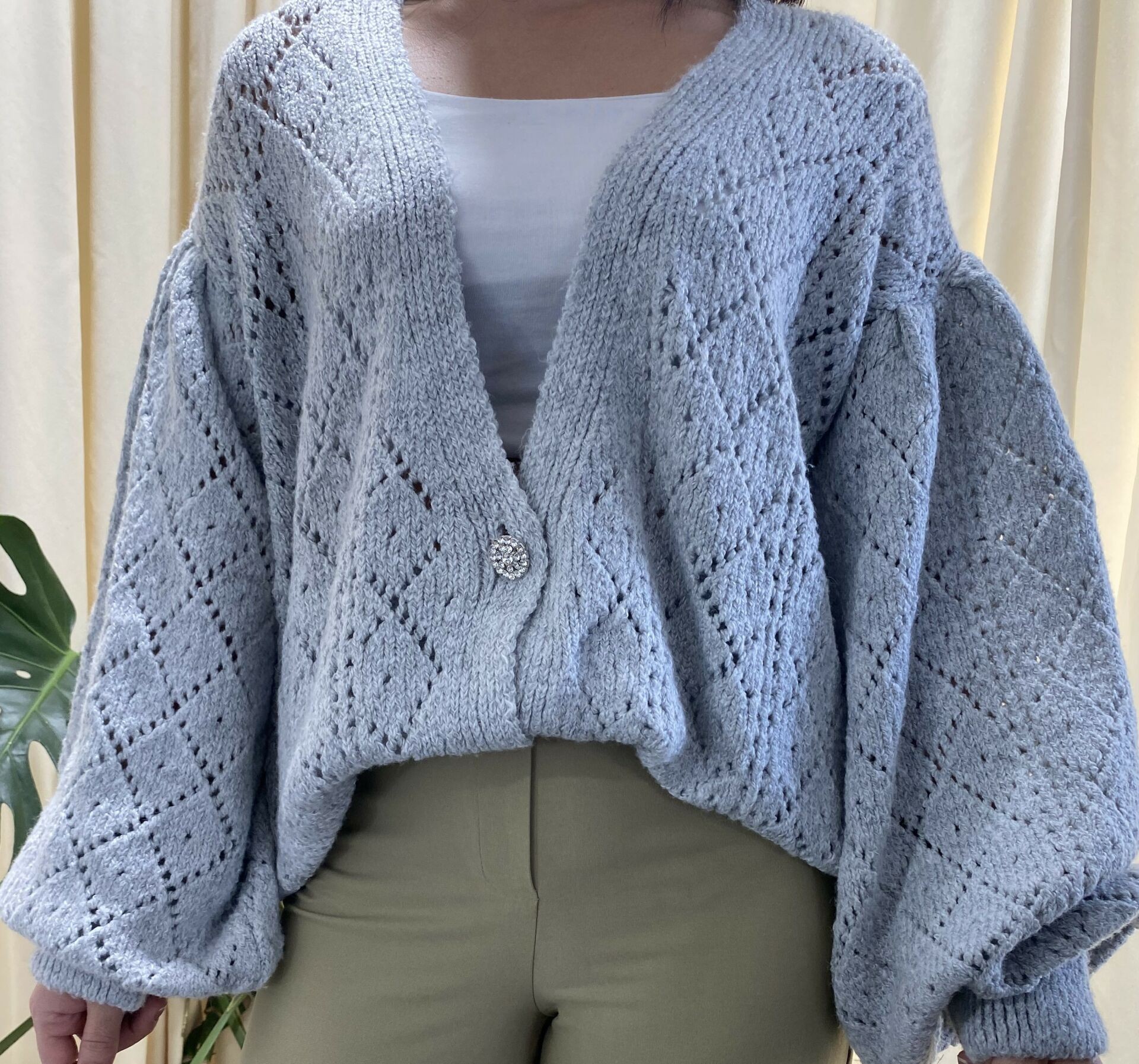 Gri Oversize Örme Hırka