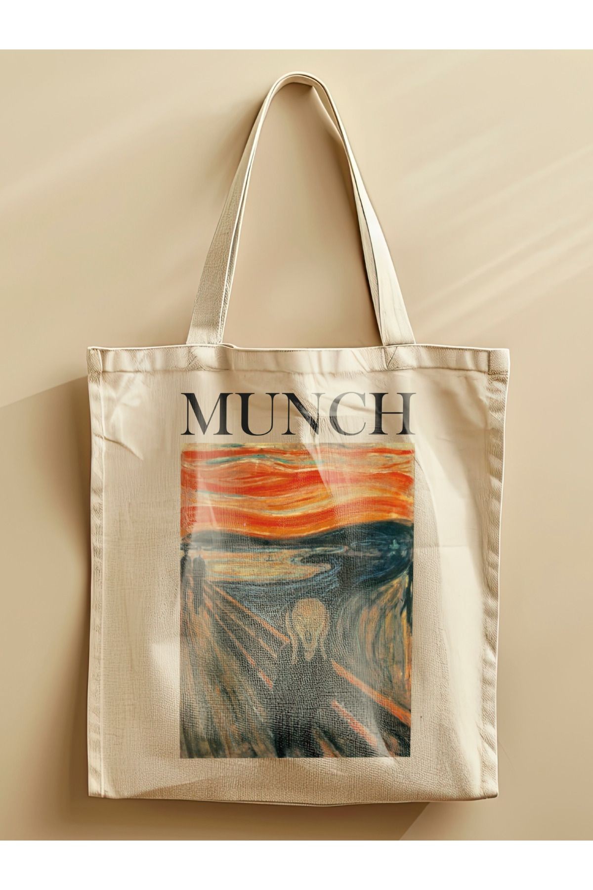 Munch Baskılı Çevre Dostu Geri Dönüştürülebilir Bez Çanta