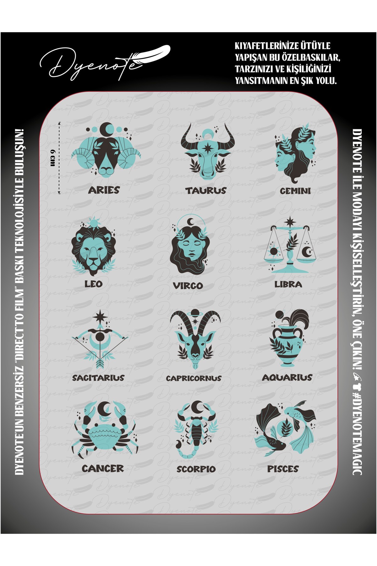 Zodiac Signs Burçlar Kumaş Aplike Yama Ütü Ile Yapışan Transfer Baskı Kağıdı Dtf Arma