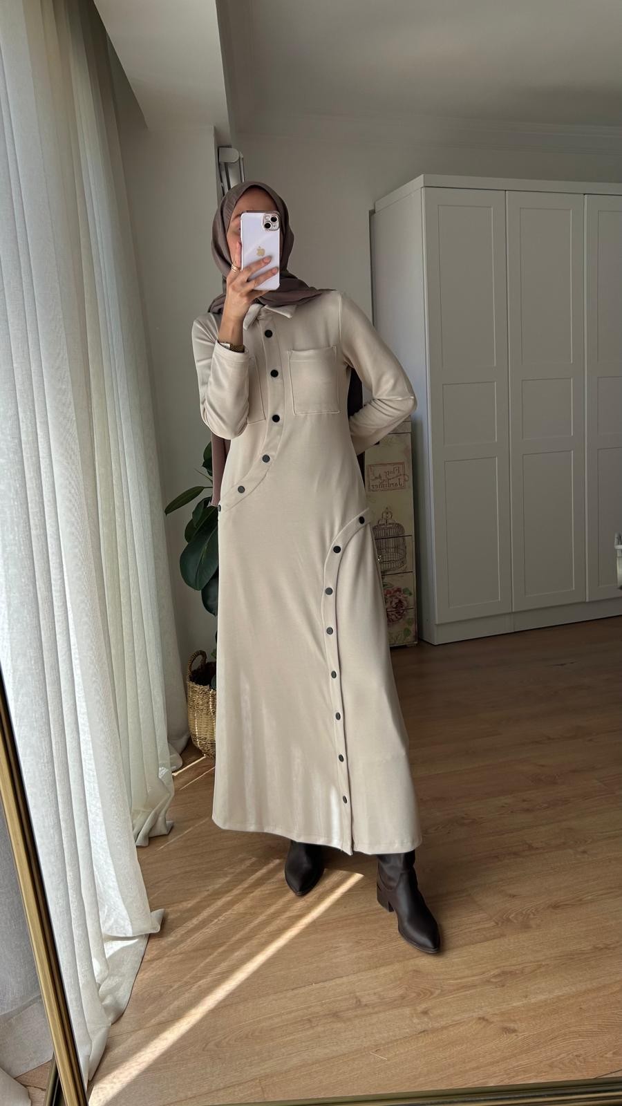 MAXİ BOY ÇITÇIT DETAYLI TASARIM ELBİSE
