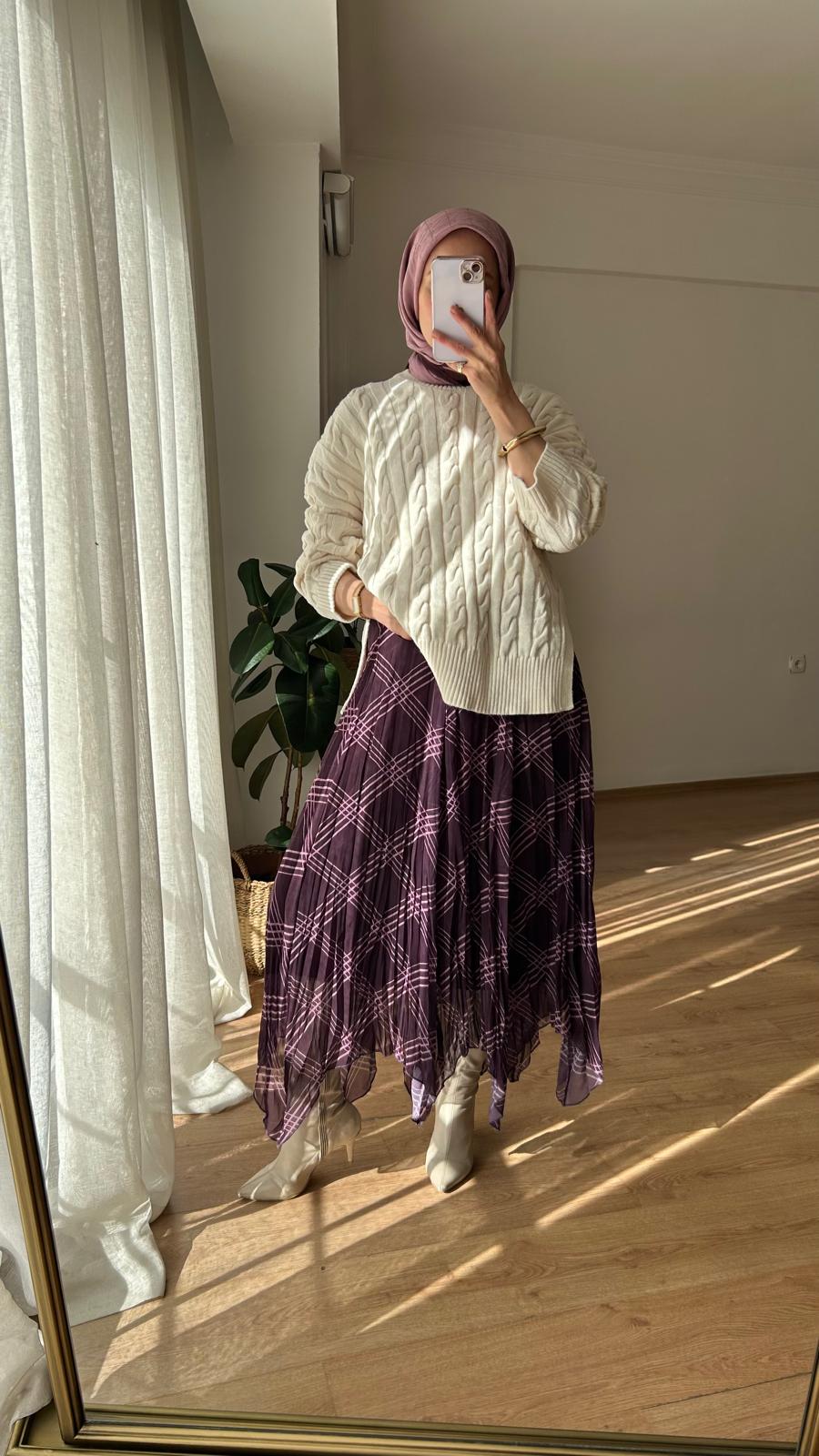 KARELİ ASİMETRİK ŞİFON ETEK