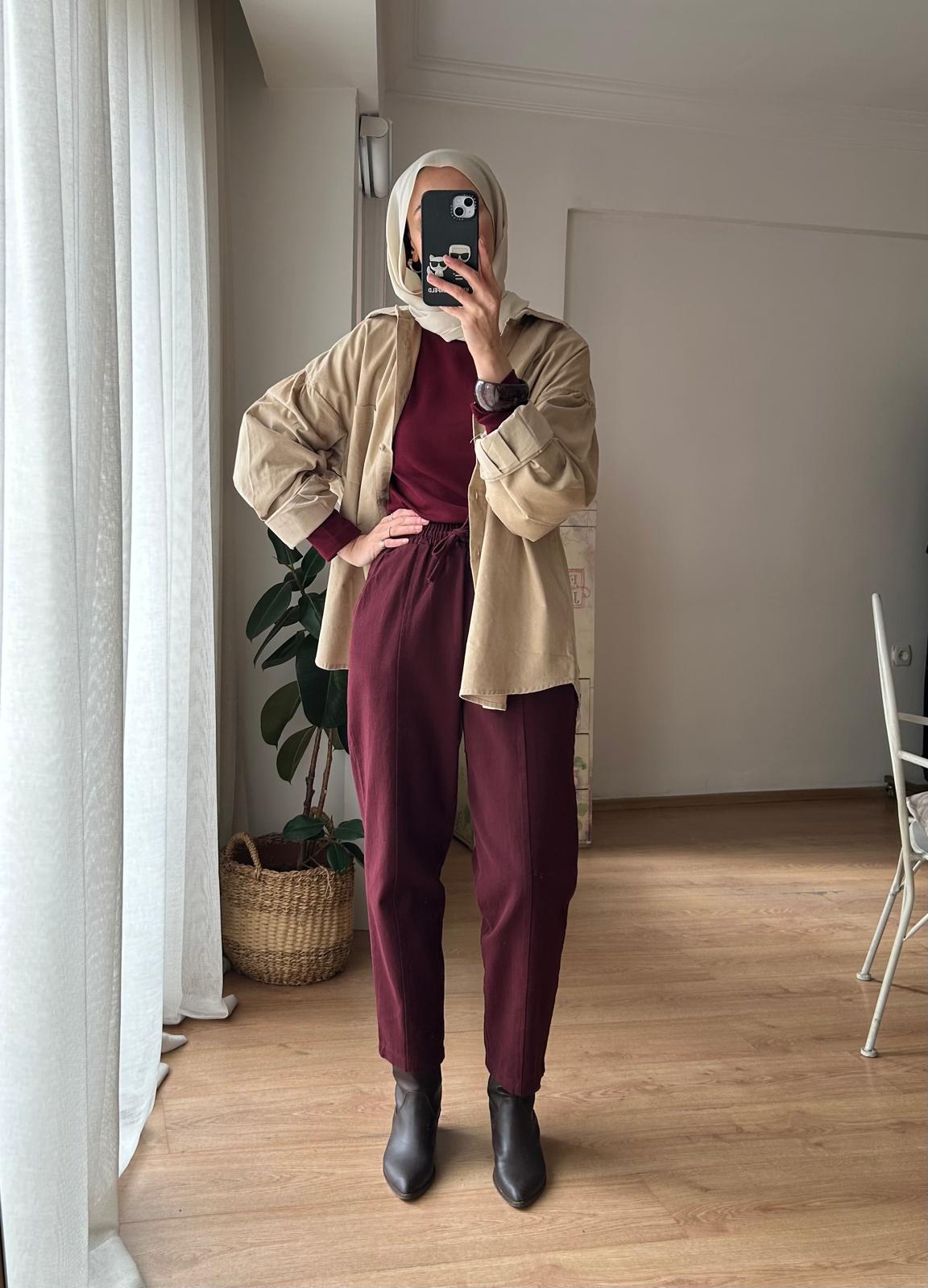 BORDO GABARDİN PANTOLON