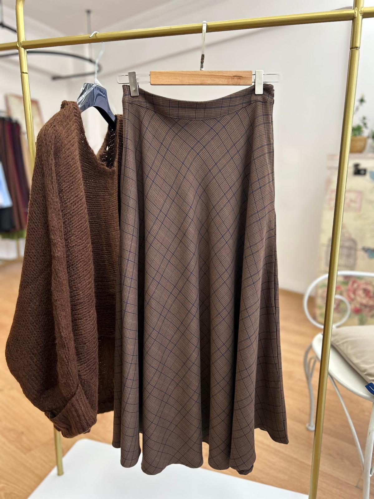 KAHVERENGİ EKOSE KLOŞ ETEK