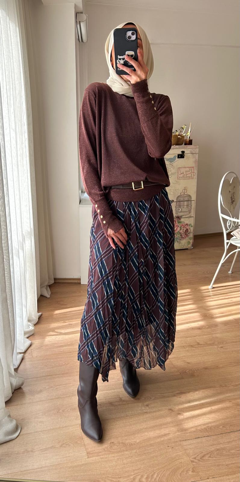 EKOSE ŞİFON KAHVE ETEK