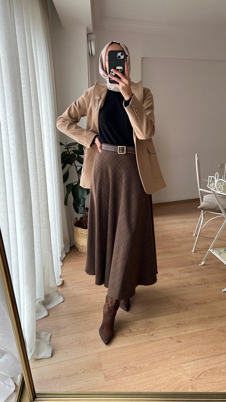 KAHVERENGİ EKOSE KLOŞ ETEK