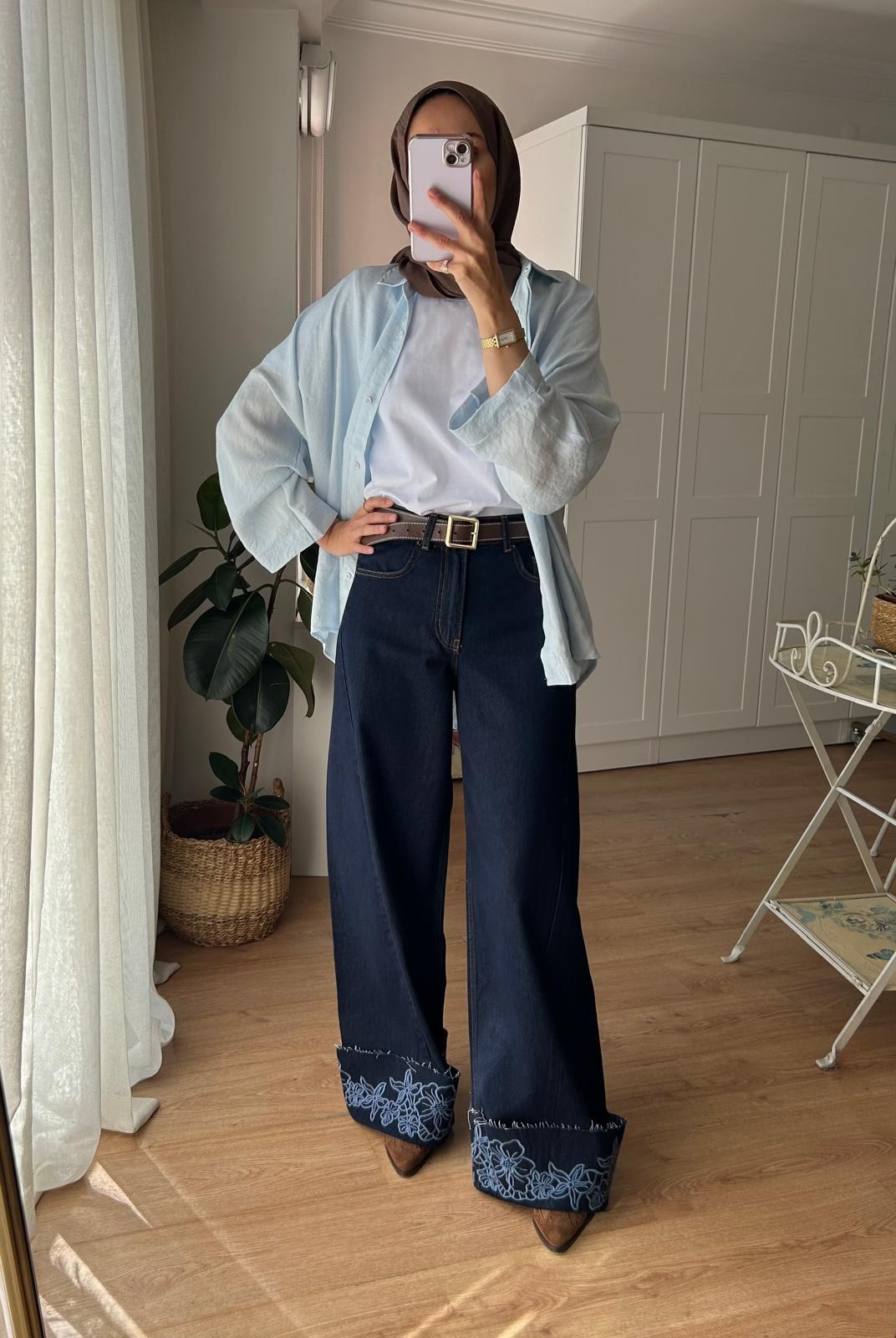 DUBLE NAKIŞLI JEAN PANTOLON